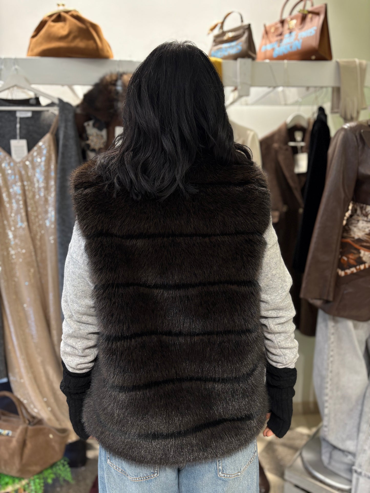 Gilet in ecopelliccia moro