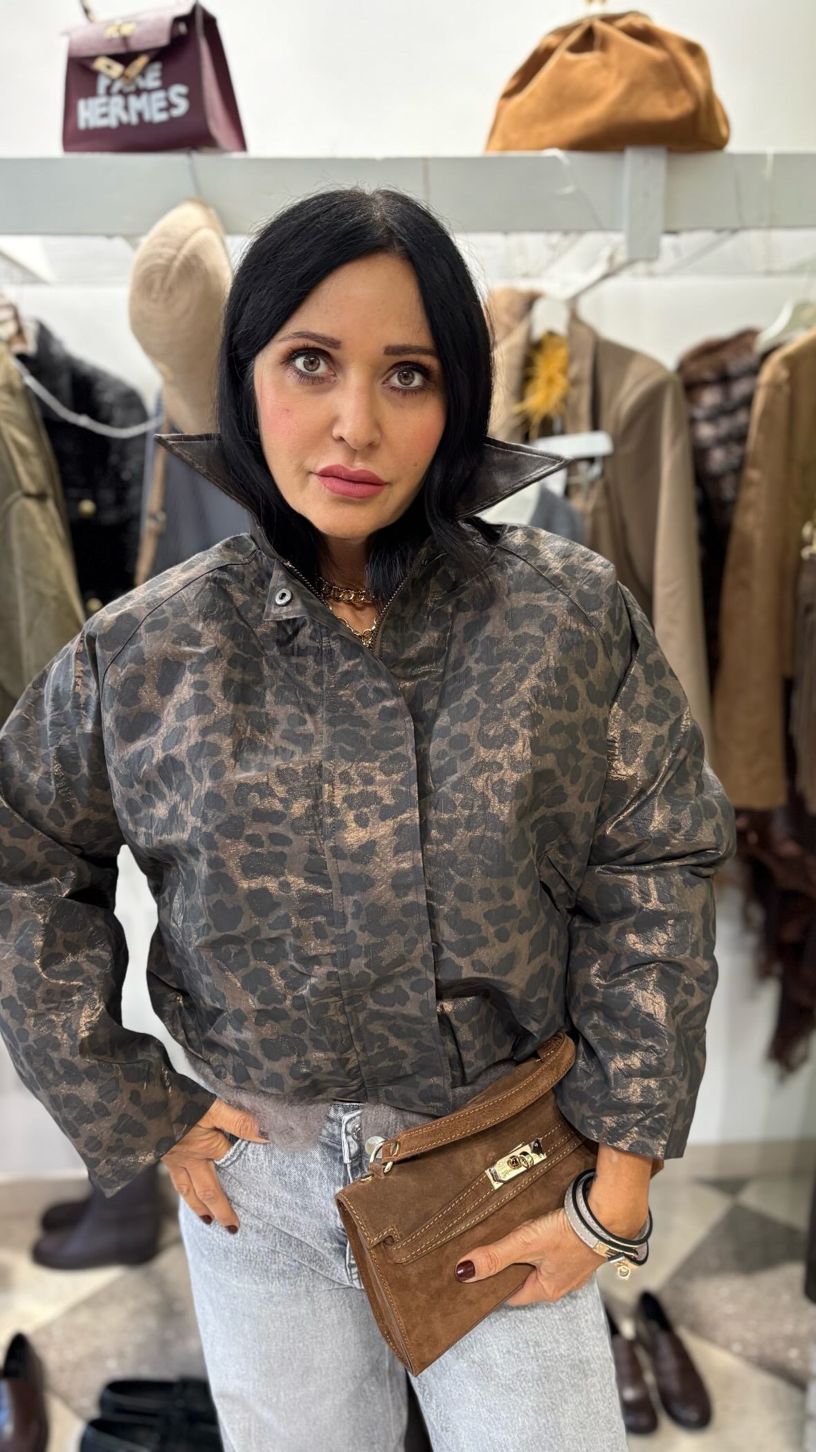 Bomber animalier effetto laminato