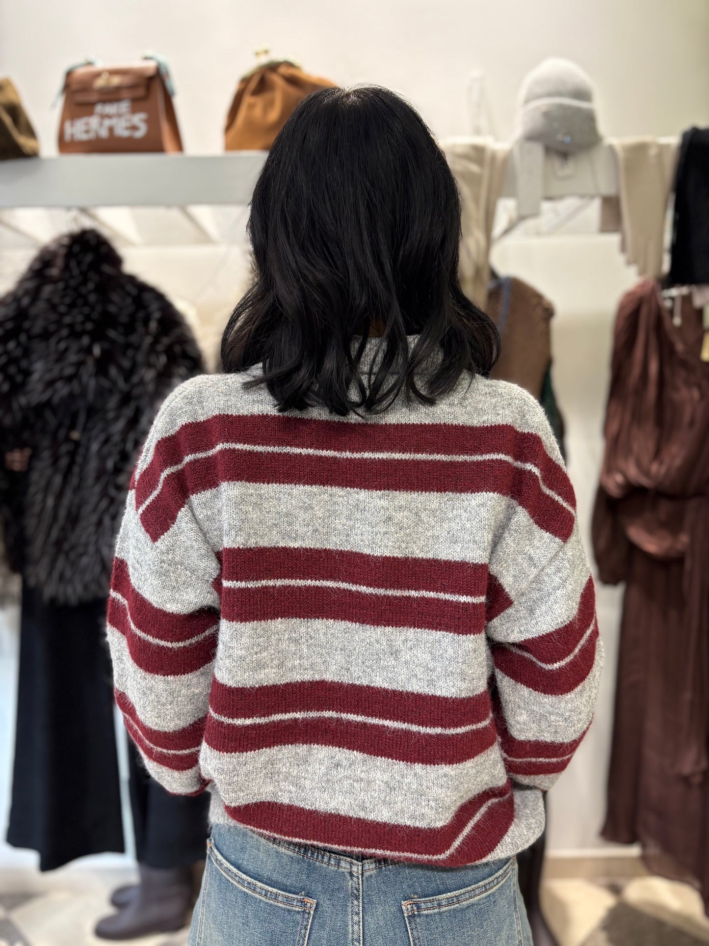 Polo stripes burgundy e grigio