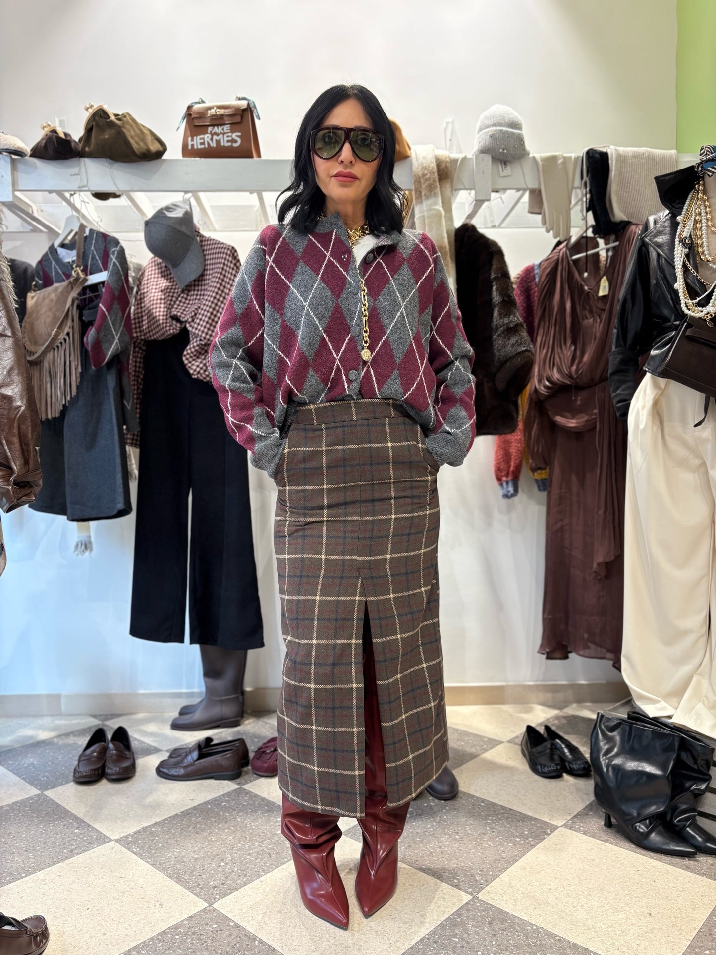 Cardigan rombi bordeaux