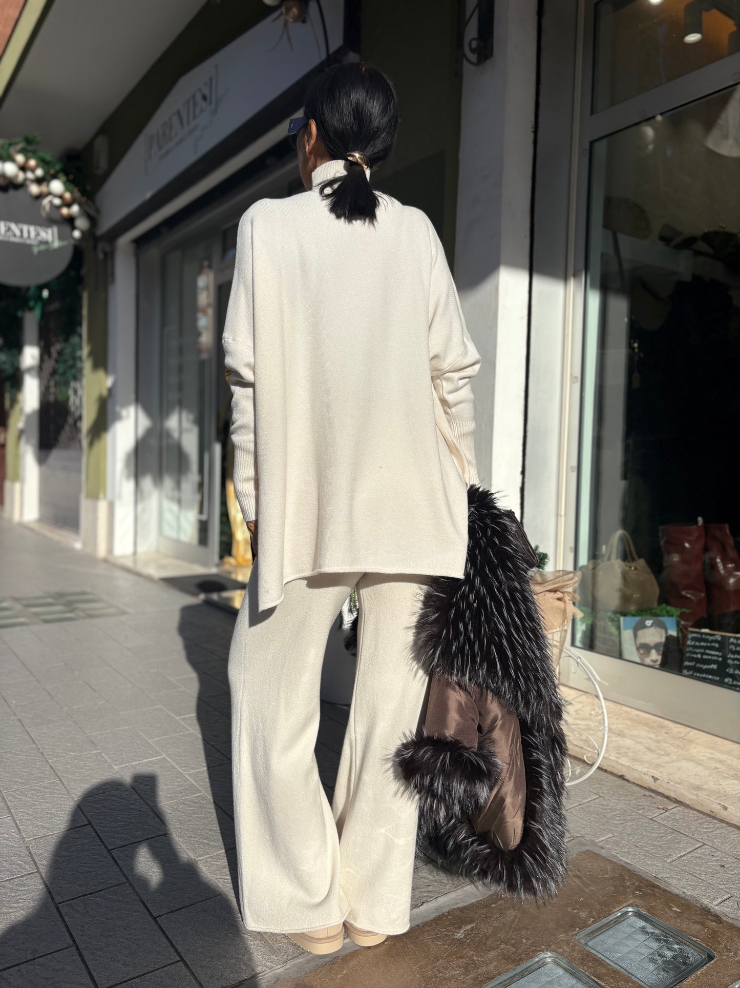 Coordinato in maglia Panna