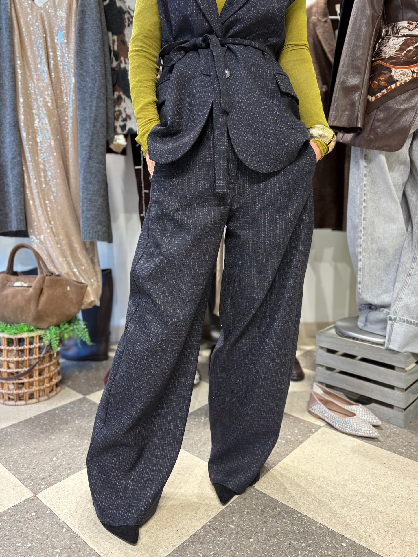 Motel pantalone a palazzo micro check colorato