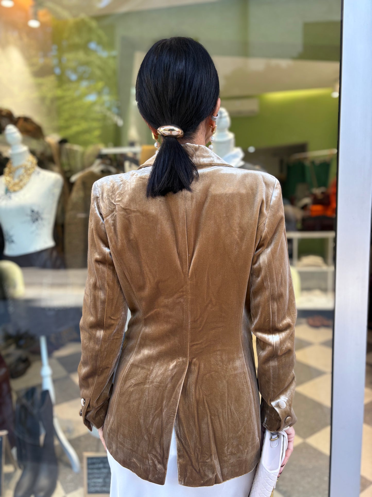 Blazer in velluto caramello