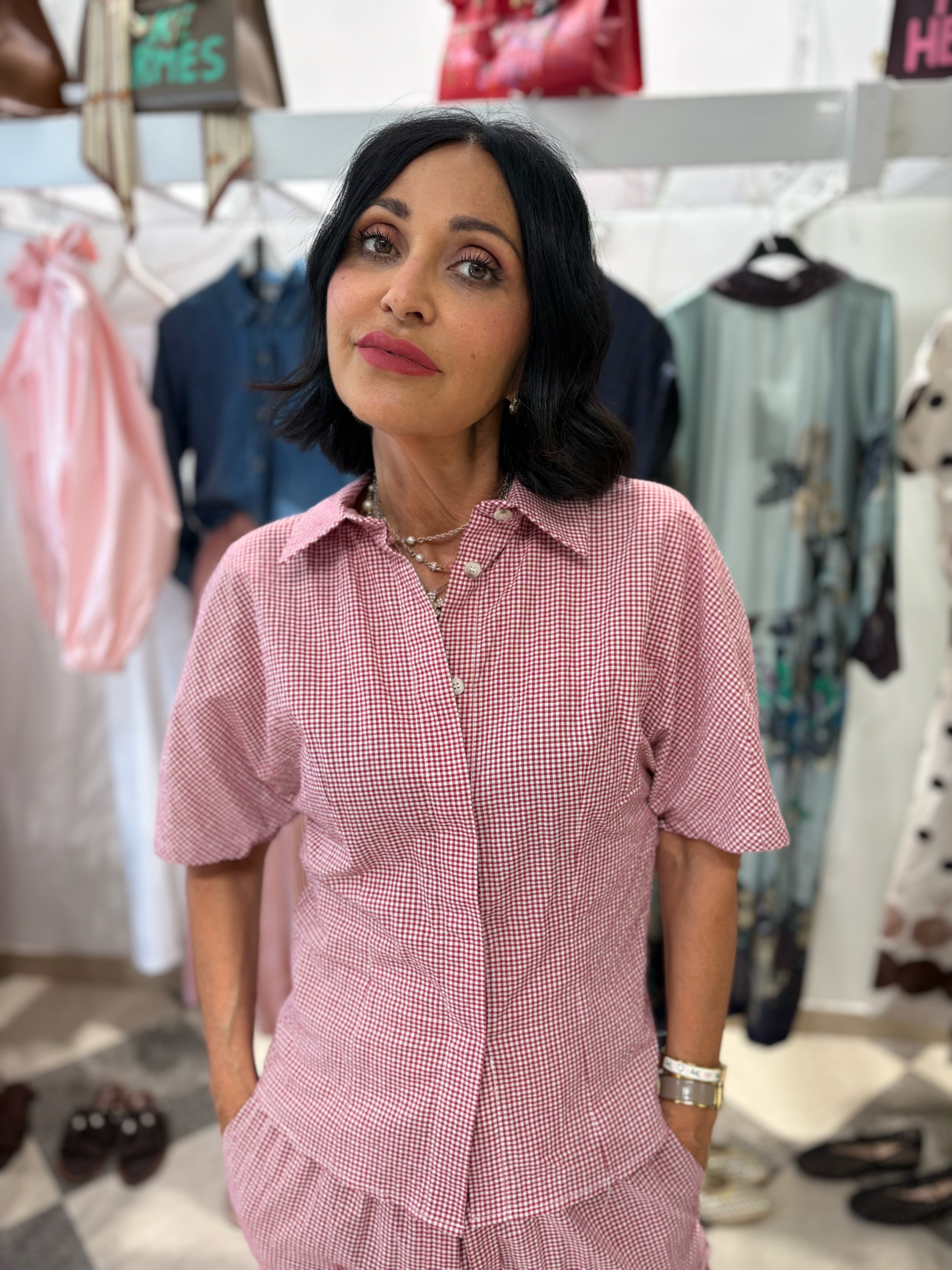 Camicia vichy rosso e bianco
