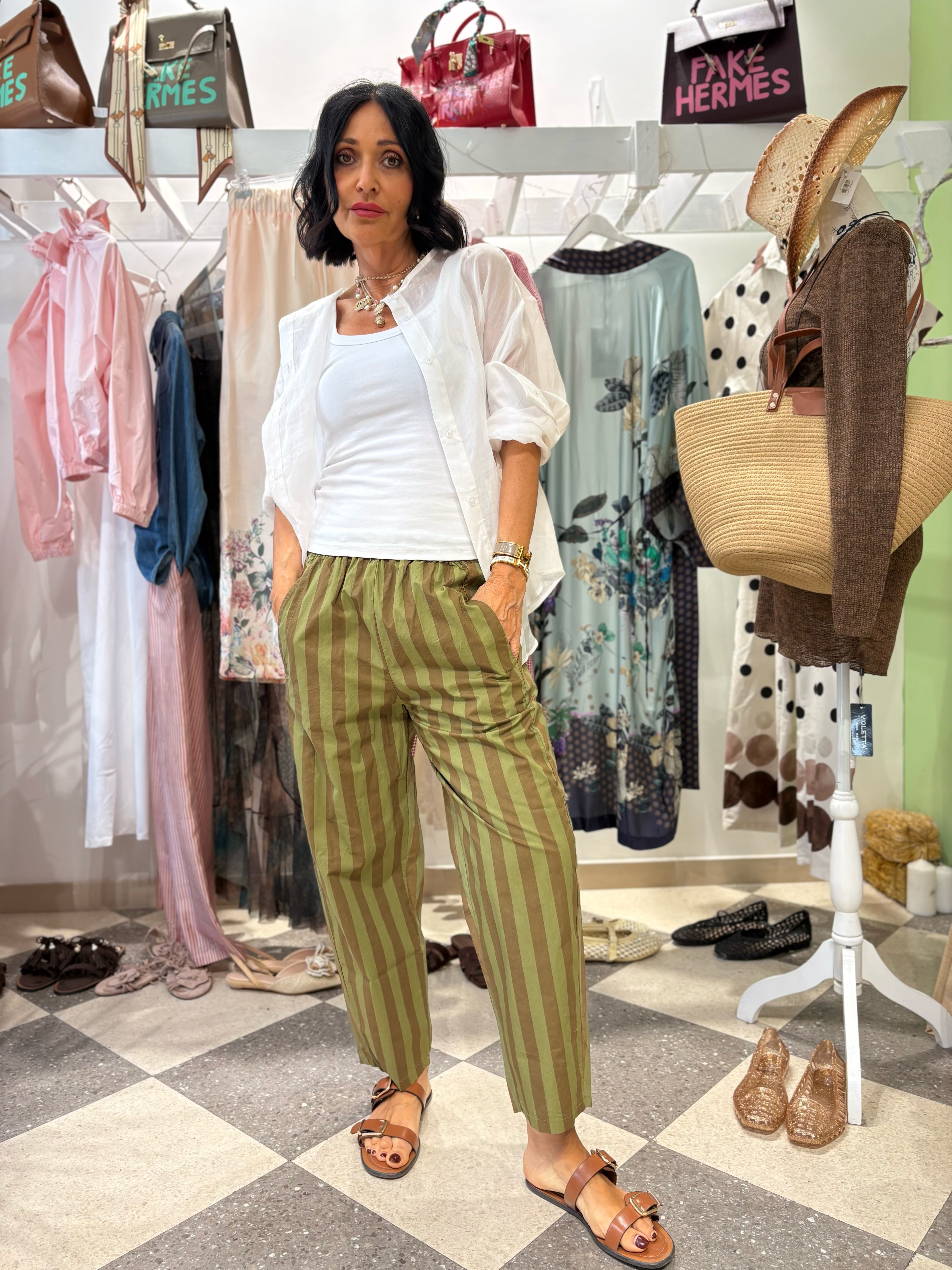Pantalone in cotone con elastico in vita