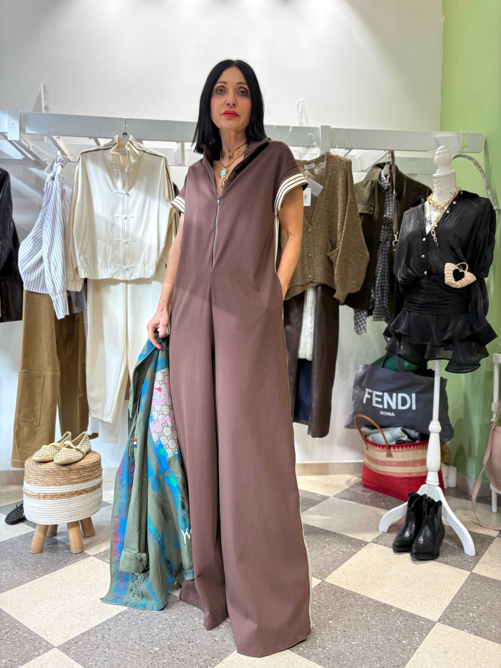 Motel | tuta jumpsuit cioccolato sporty