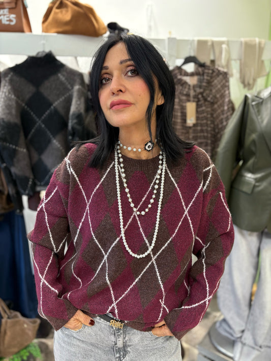 Maglione girocollo struttura rombi