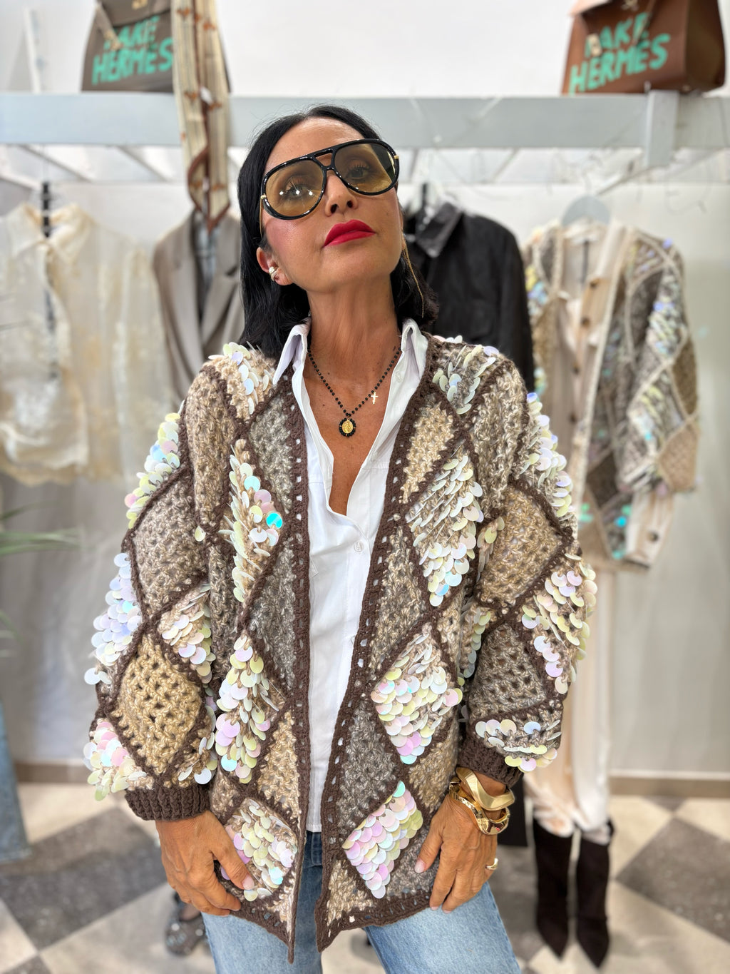 Cardigan gioiello con paillettes