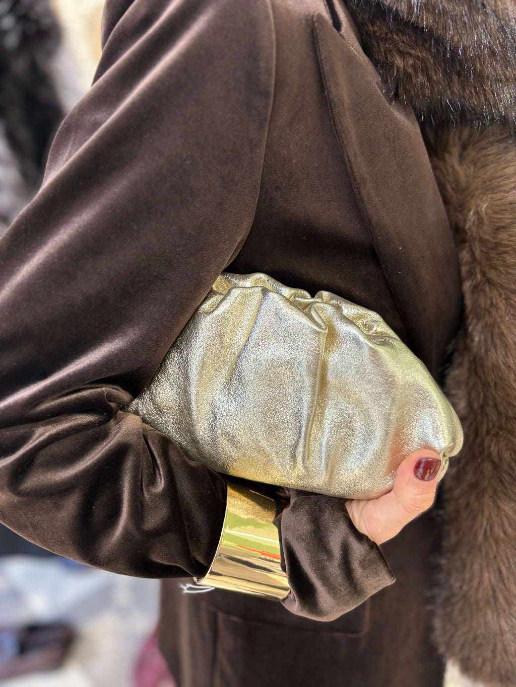 Mini pouch in vera pelle oro