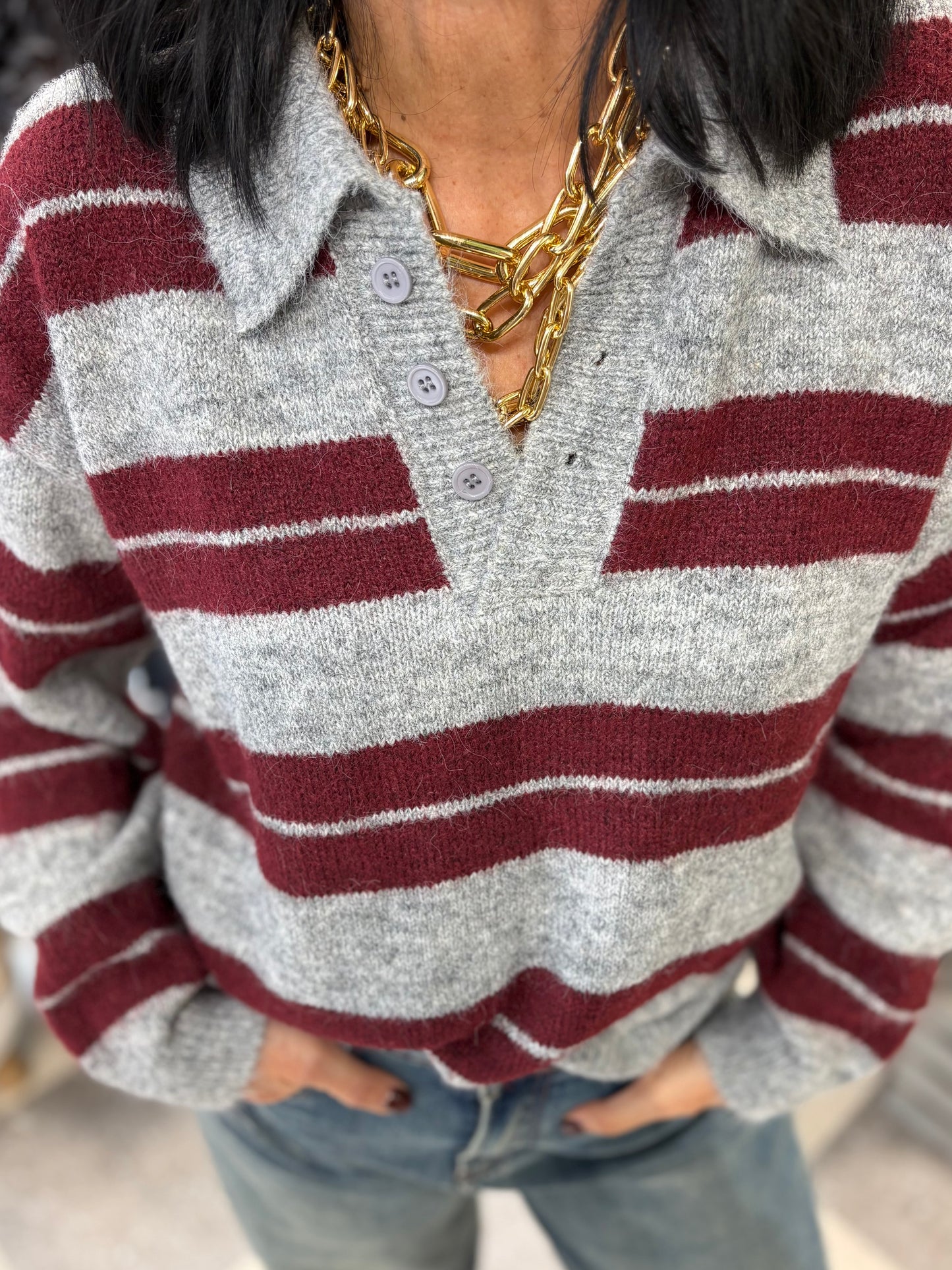 Polo stripes burgundy e grigio