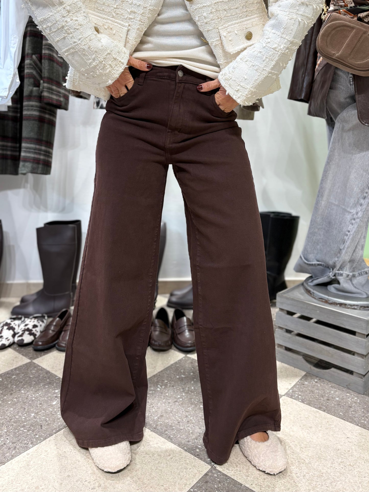 Denim extra wide leg vita alta