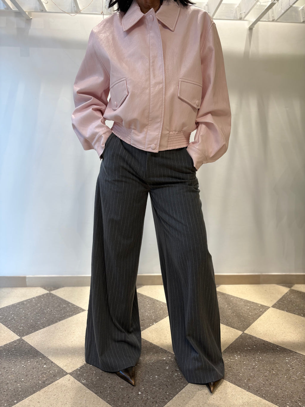 Pantalone palazzo gessato gamba over