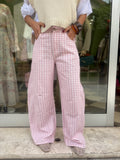 Pantalone barrel check rosa