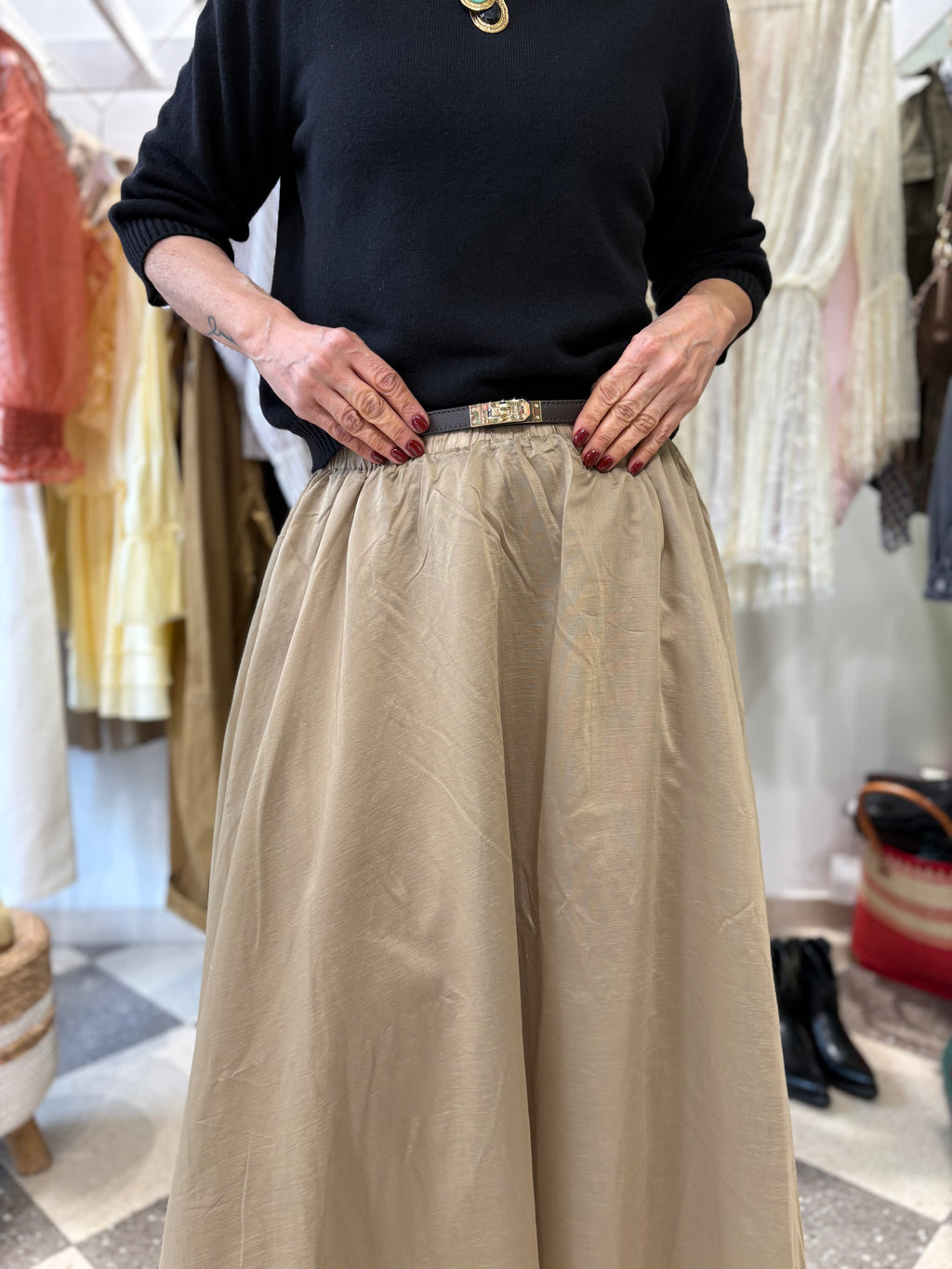 Gonna lunga foderata con elastico in vita