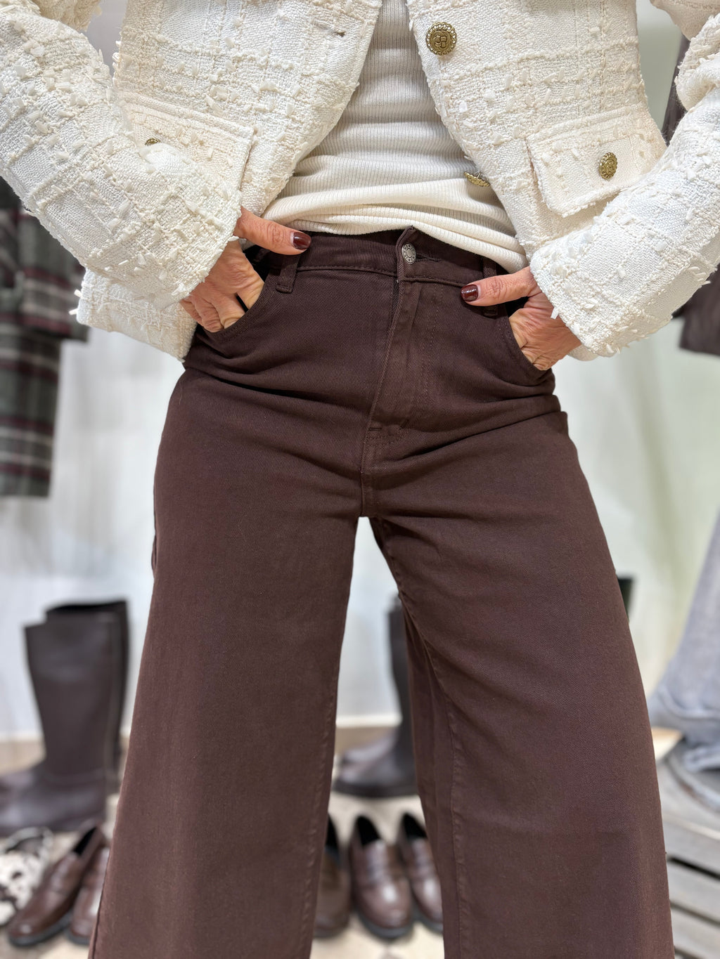 Denim extra wide leg vita alta