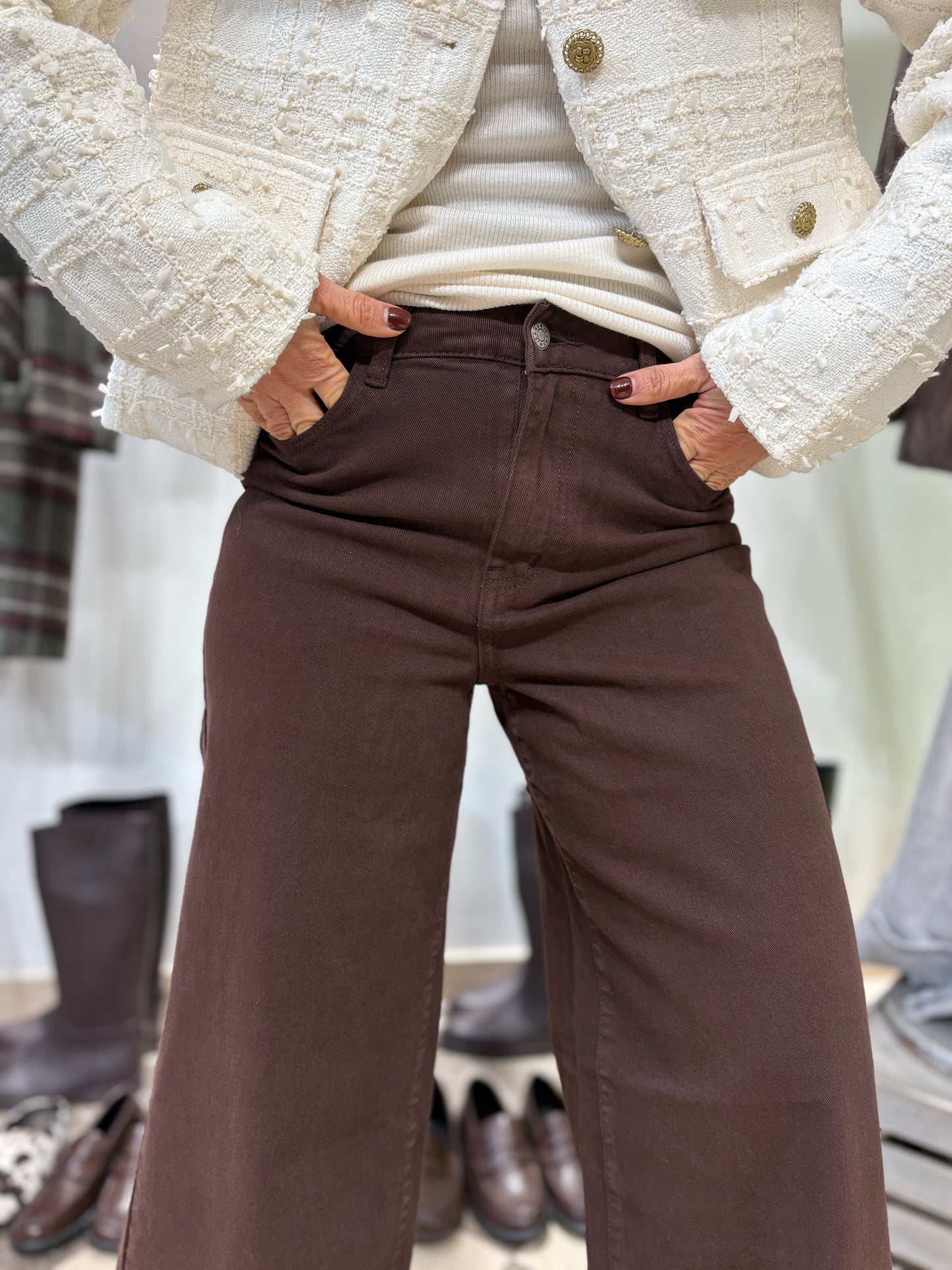 Denim extra wide leg vita alta