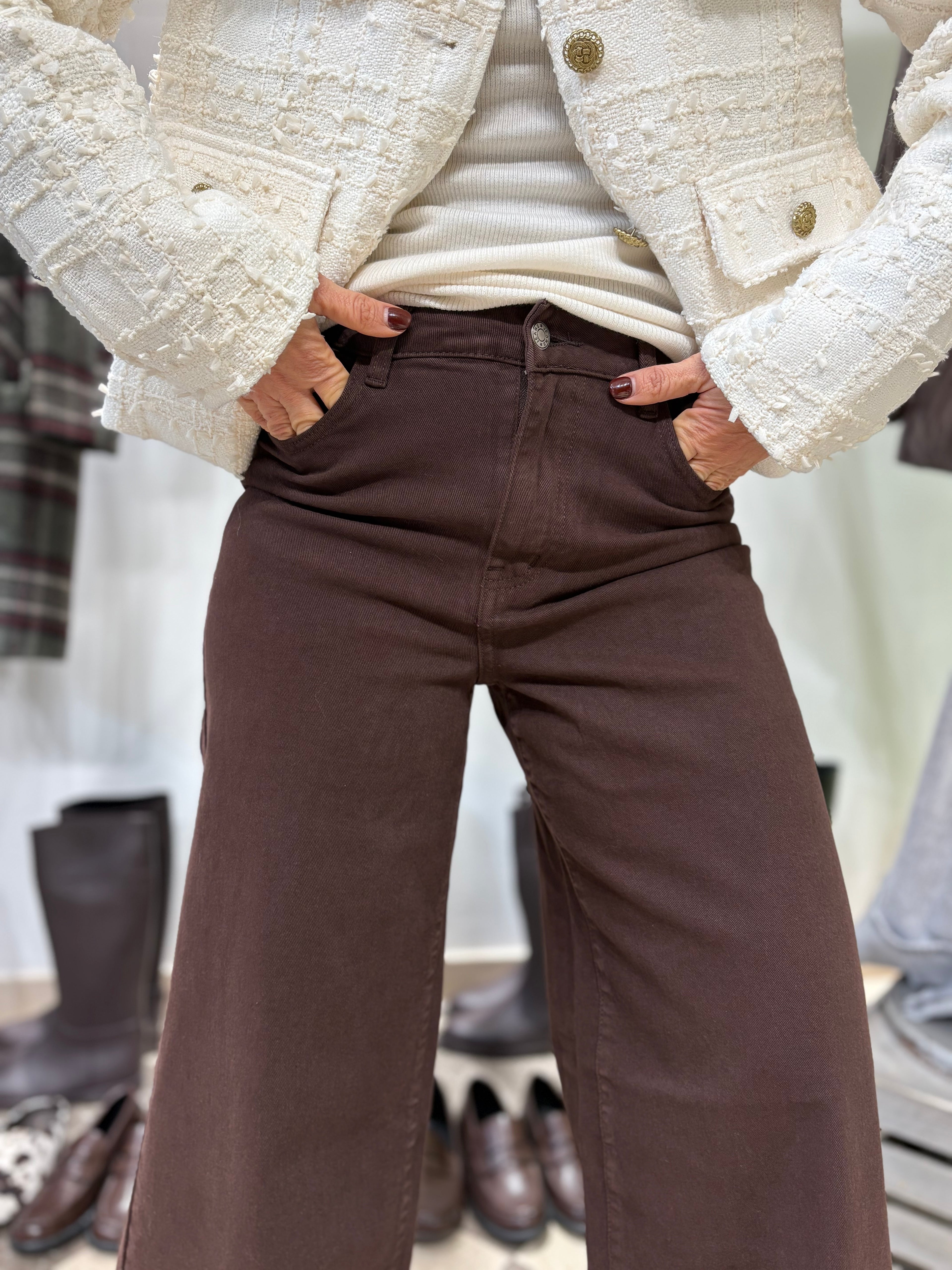 Denim extra wide leg vita alta