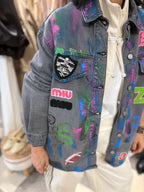 Giacca denim vintage grigia custom dipinta a mano - Come noi due