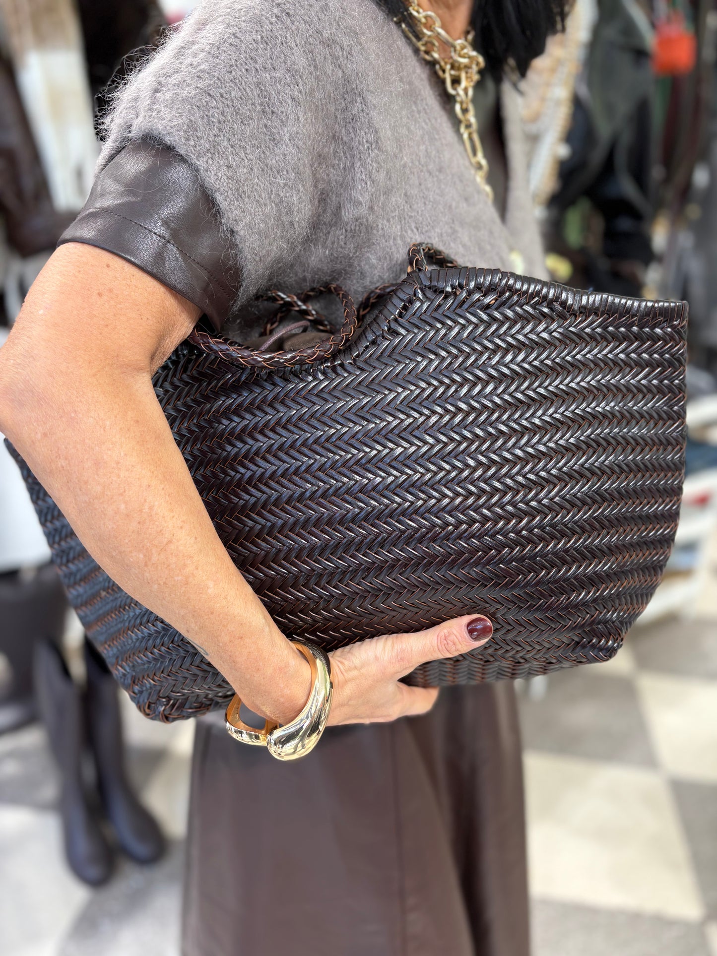 Maxi bag in pelle intrecciata