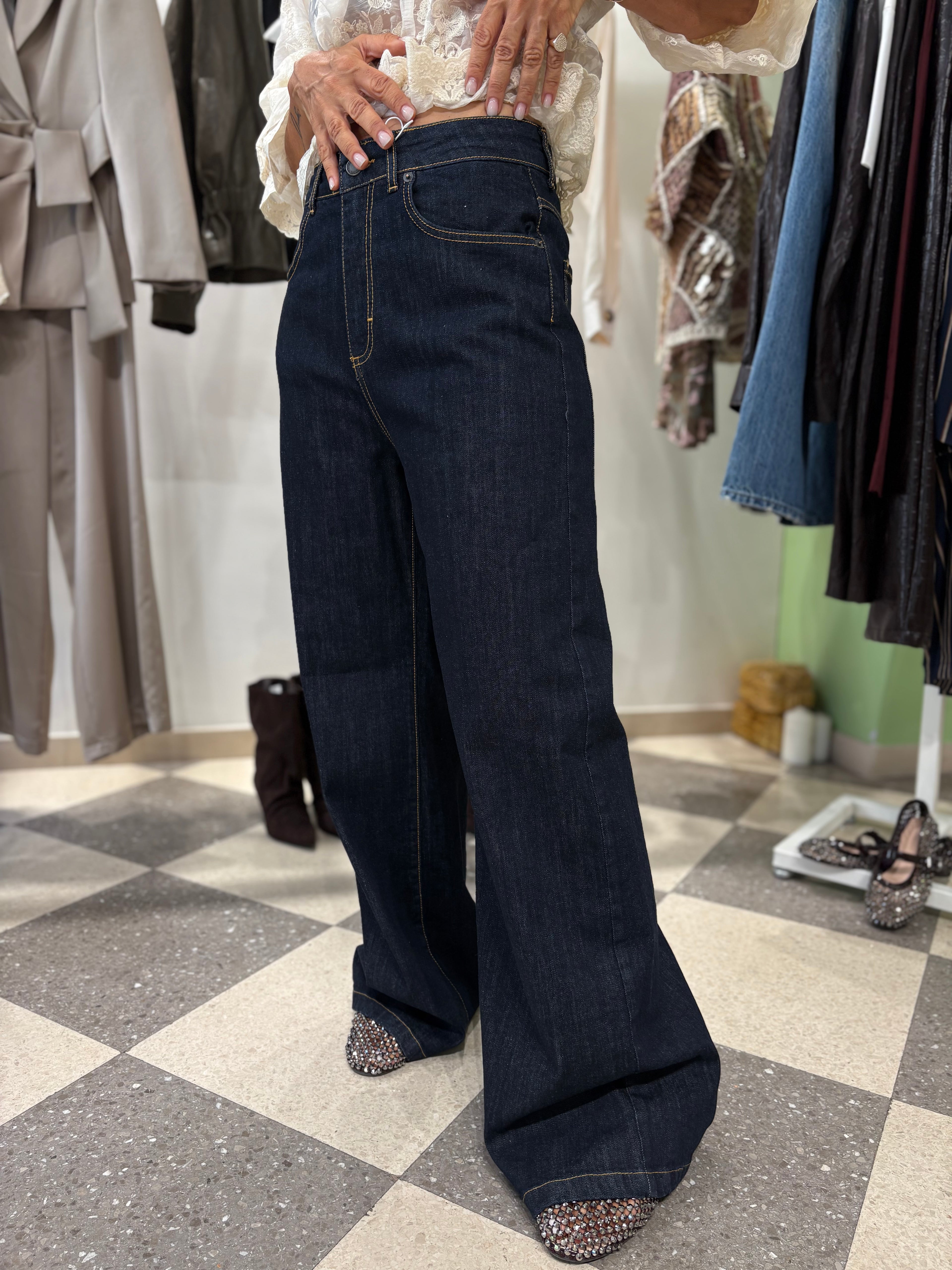 Jeans wide leg denim scuro