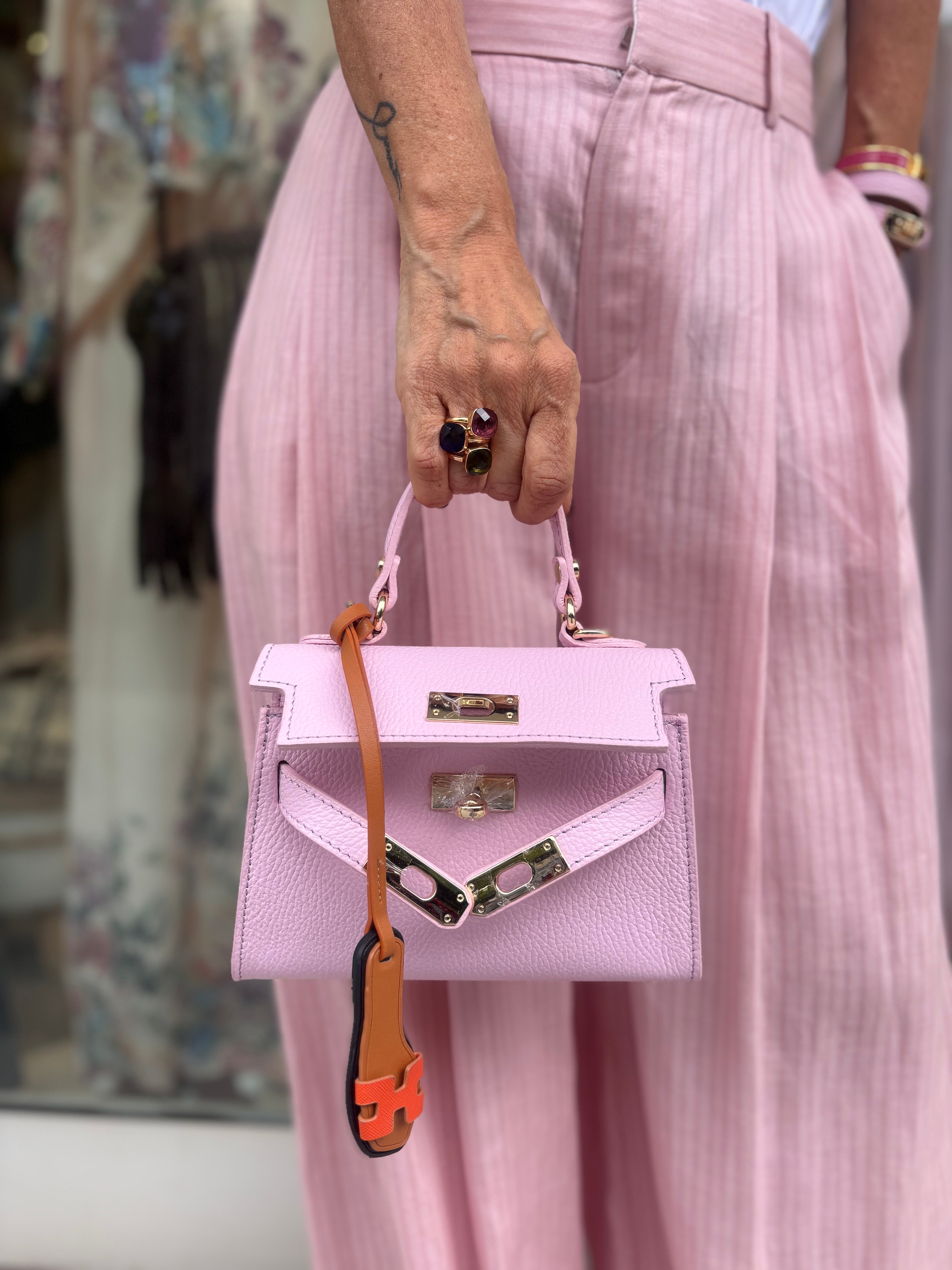 Mini Kelly in vera pelle - rosa confetto
