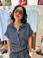 Coordinato gessato effetto denim