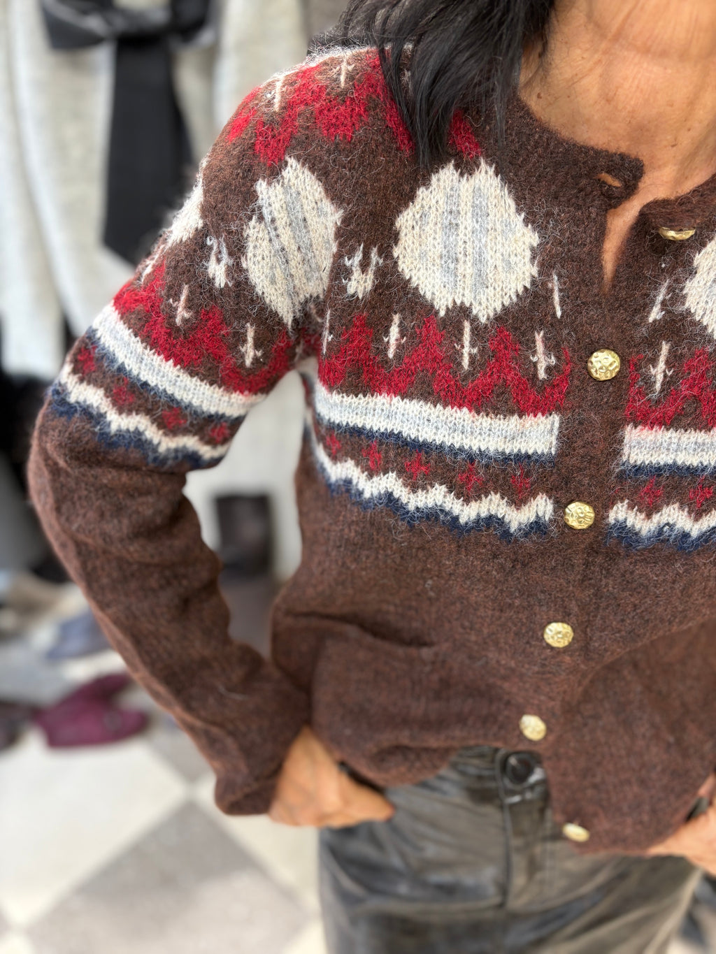 Cardigan fair isle cioccolato