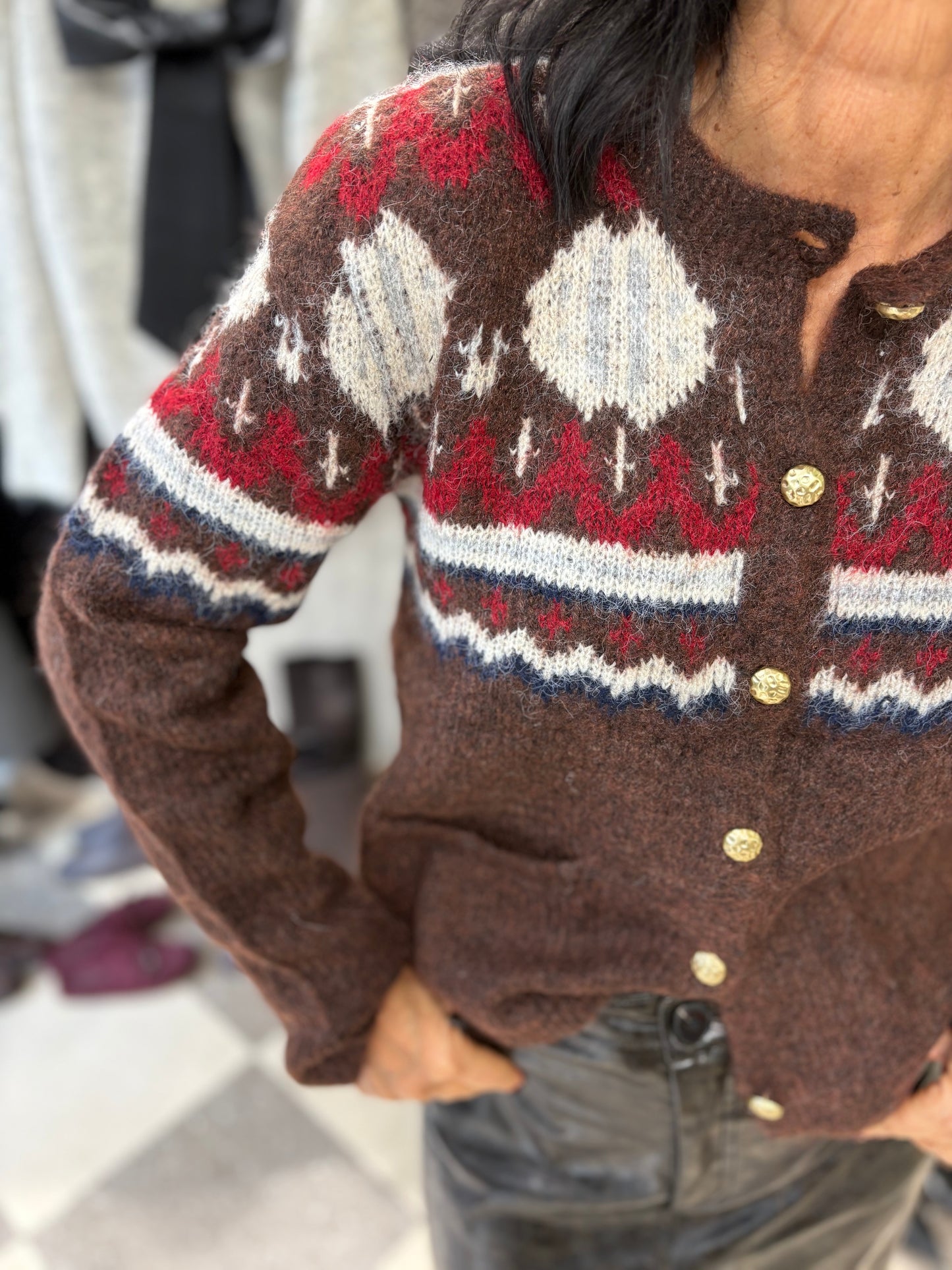 Cardigan fair isle cioccolato