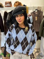 Maglione girocollo struttura rombi