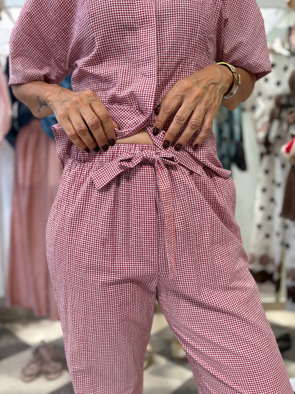 Pantalone vichy rosso