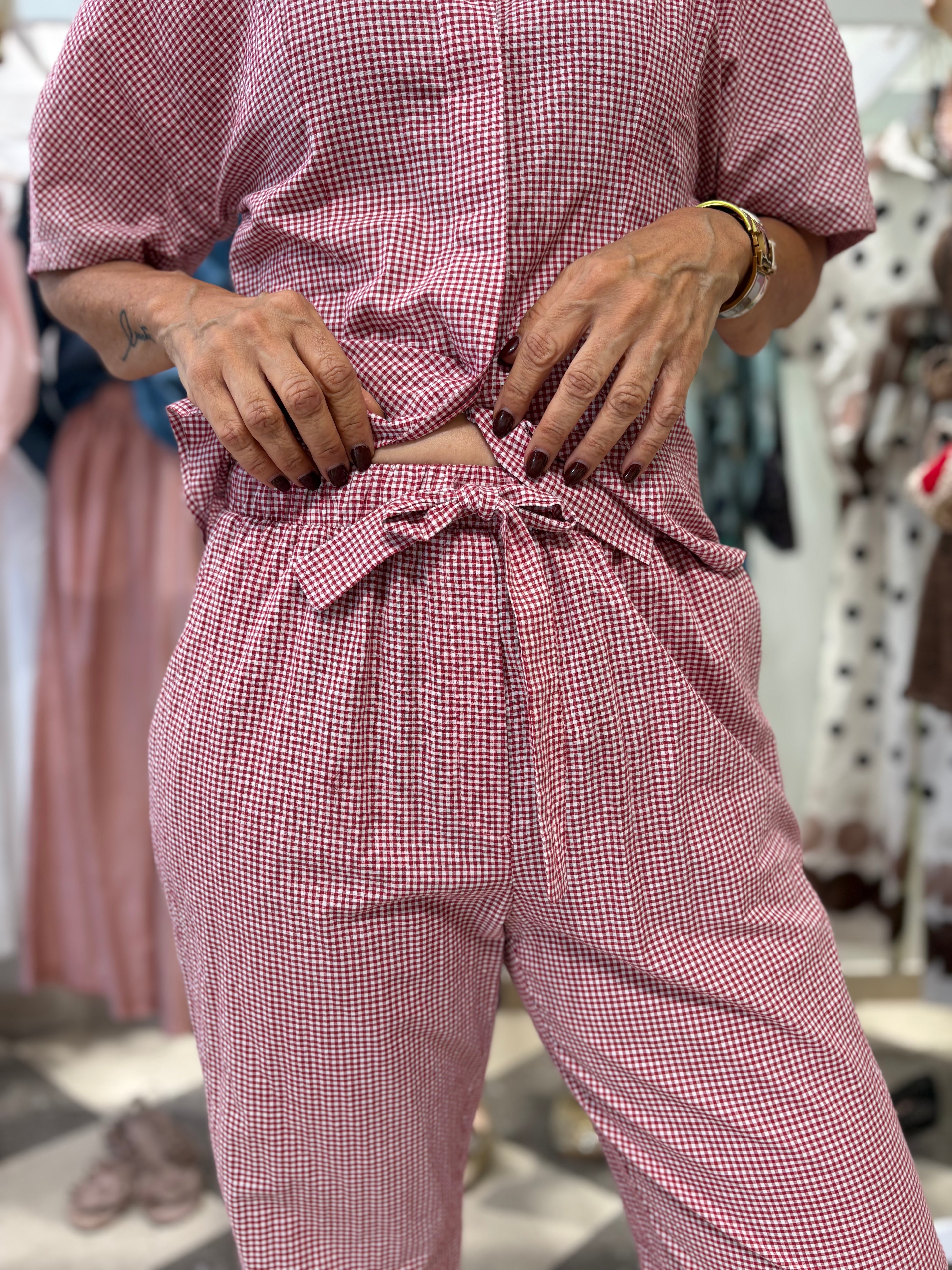 Pantalone vichy rosso