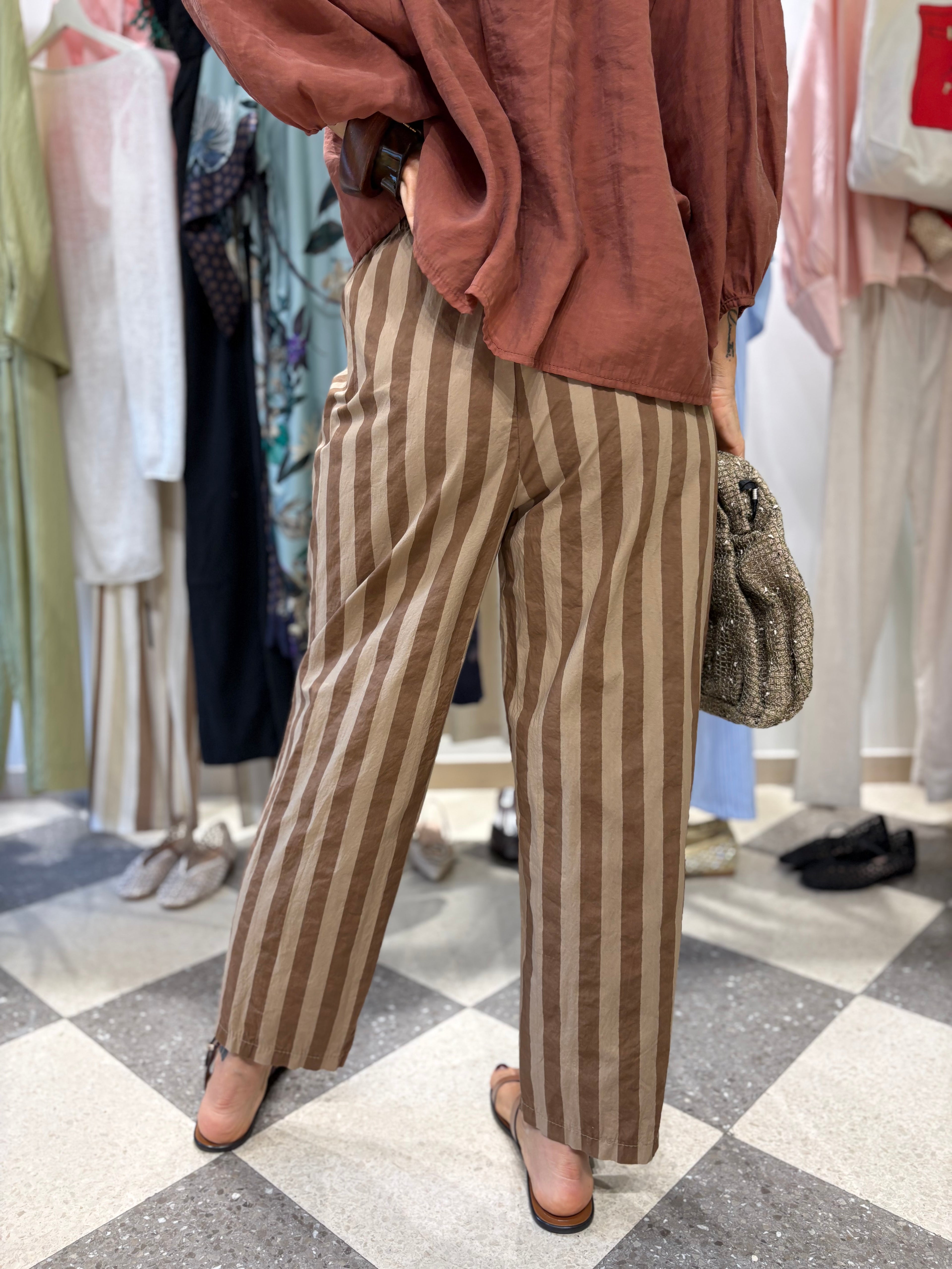 Pantalone gamba dritta - riga marrone