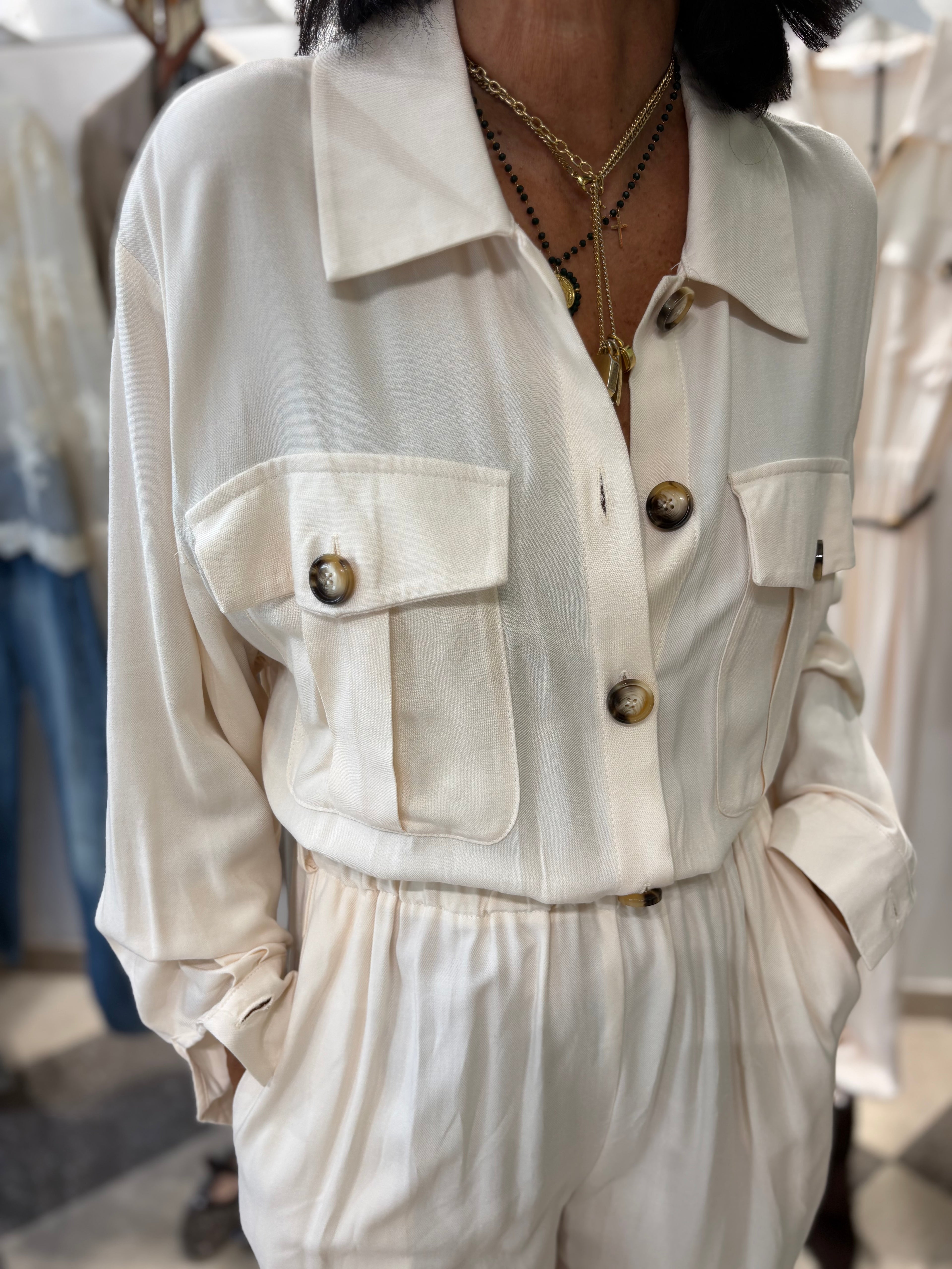 Jumpsuit cargo avorio