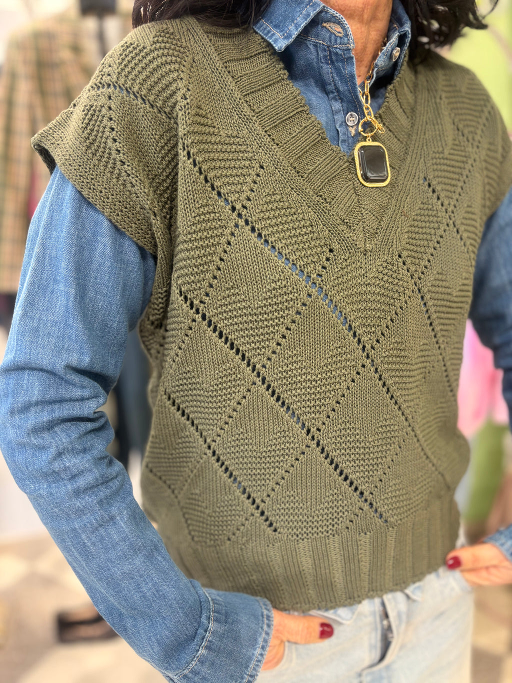 Gilet in 100% cotone verde kaki