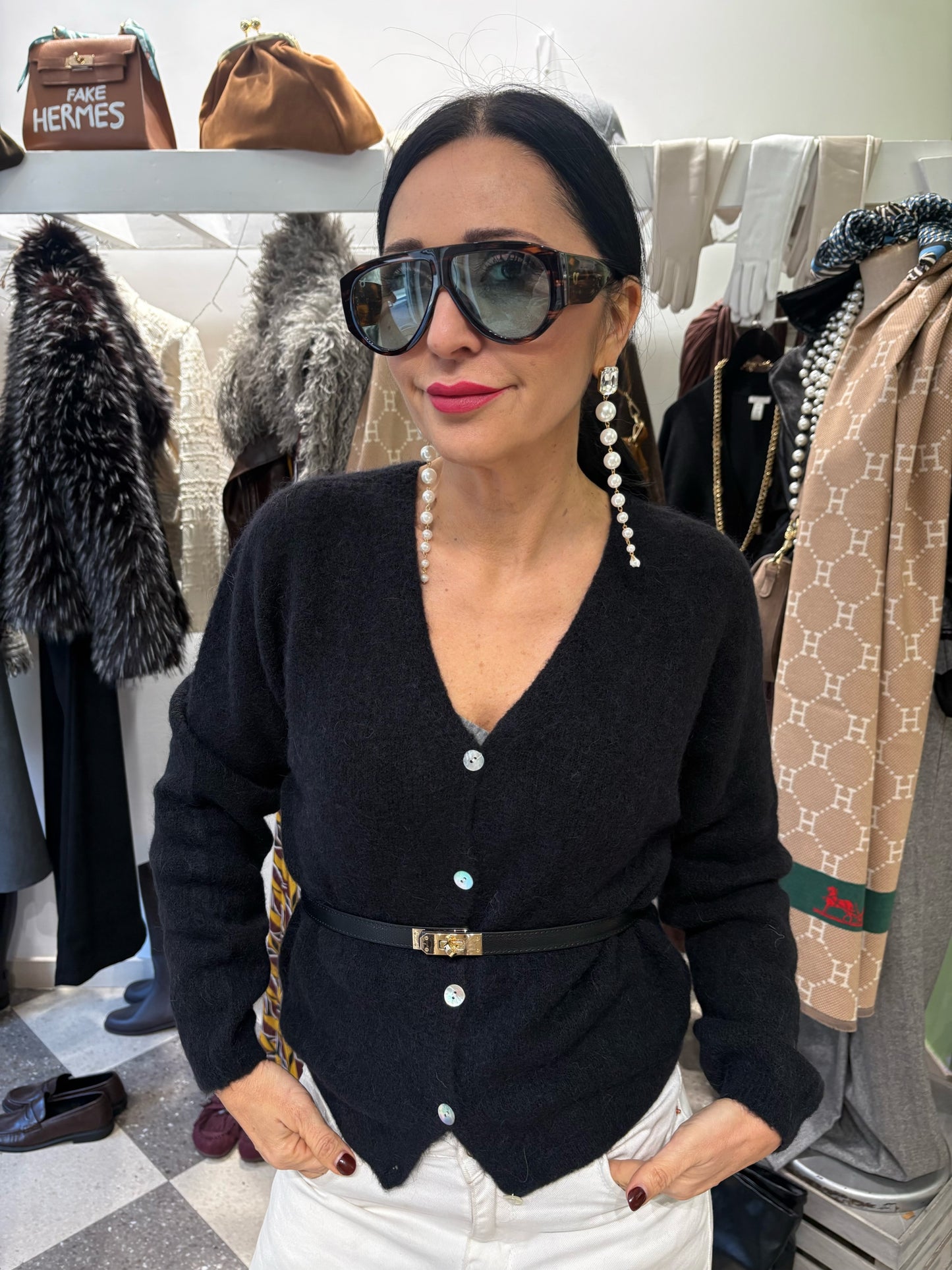 Cardigan con scollo a V in misto lana