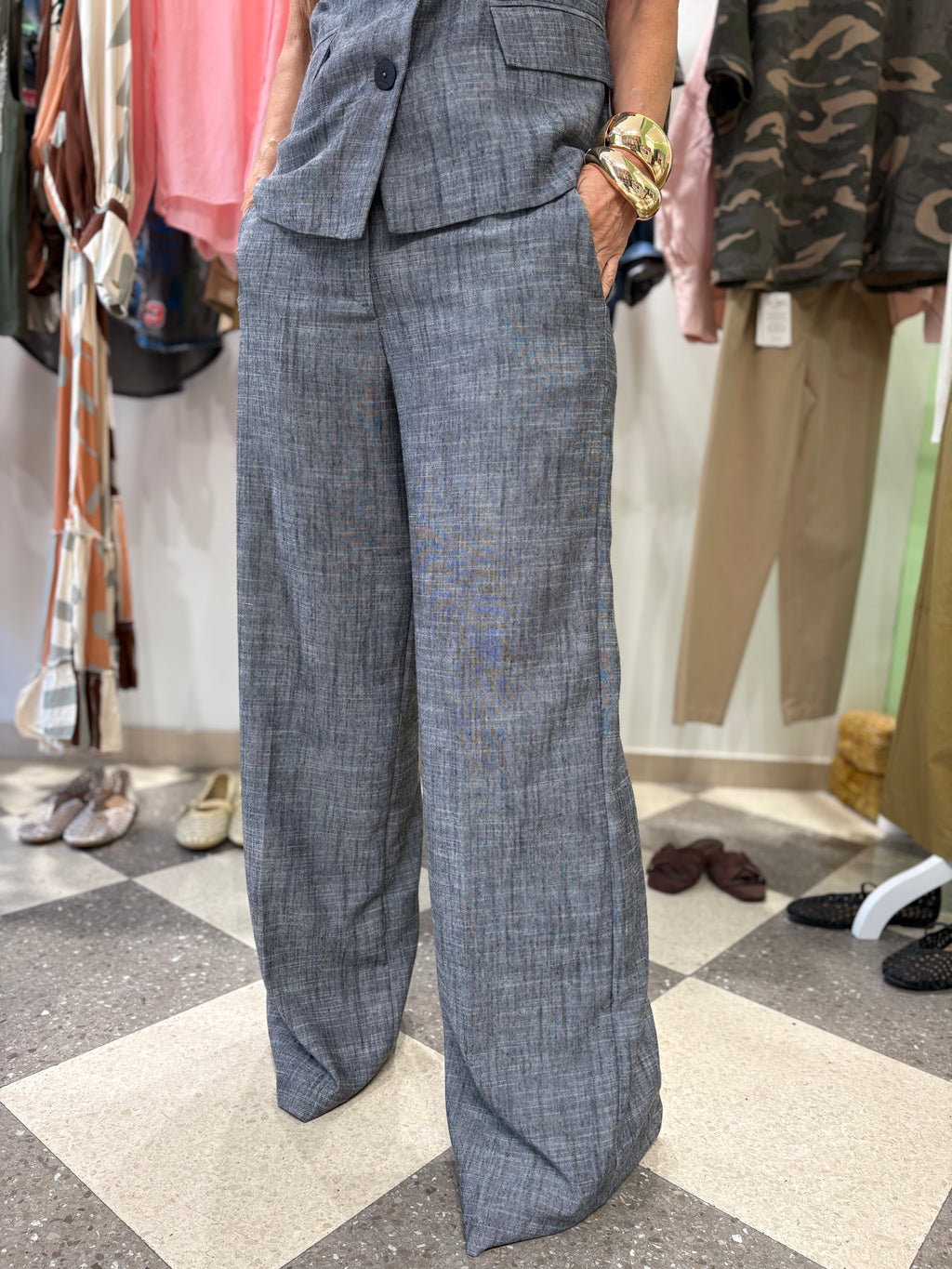 Pantaloni palazzo effetto denim