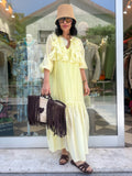 Abito lungo con rouches giallo