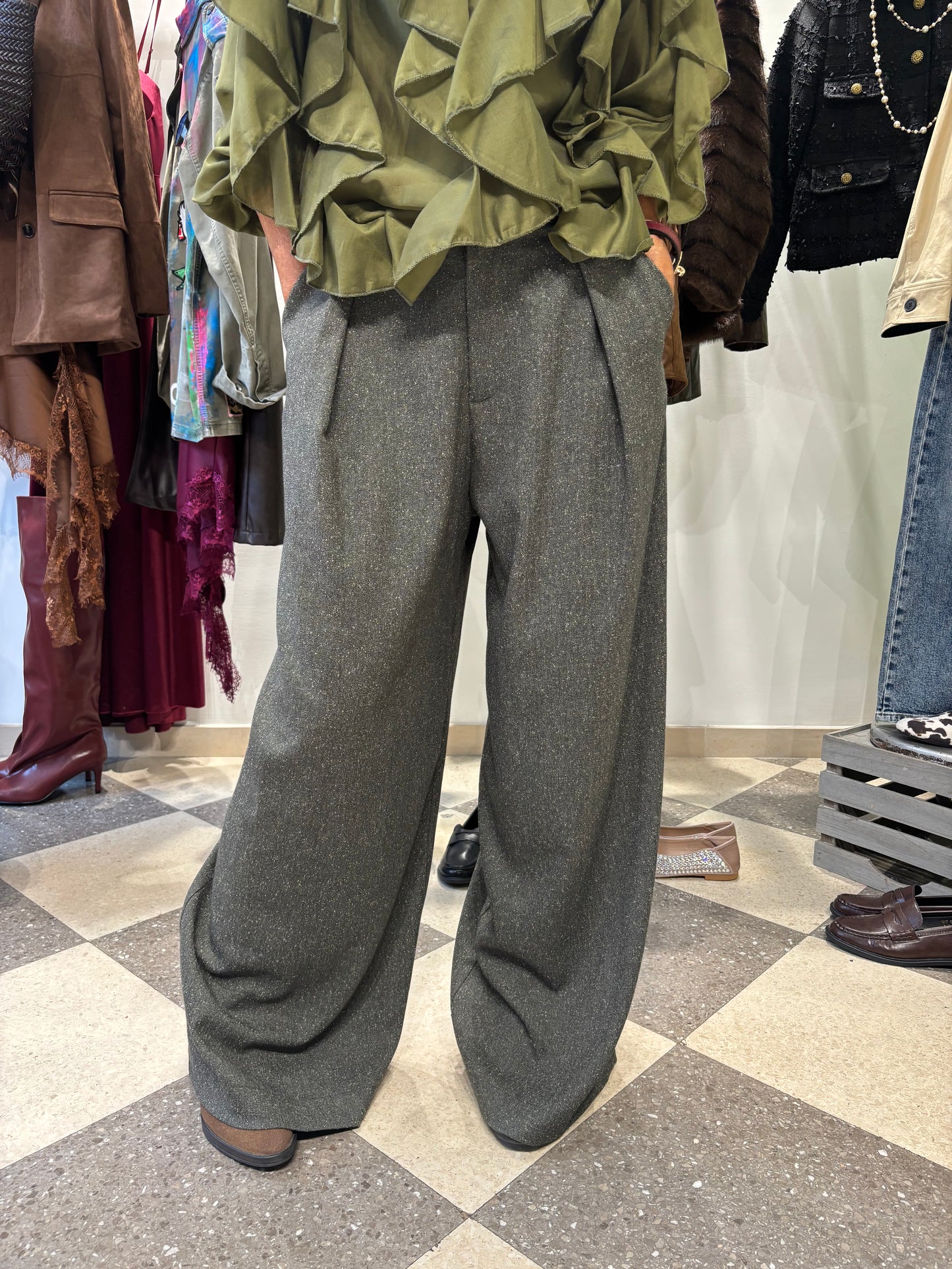 Pantalone a palazzo verde mélange