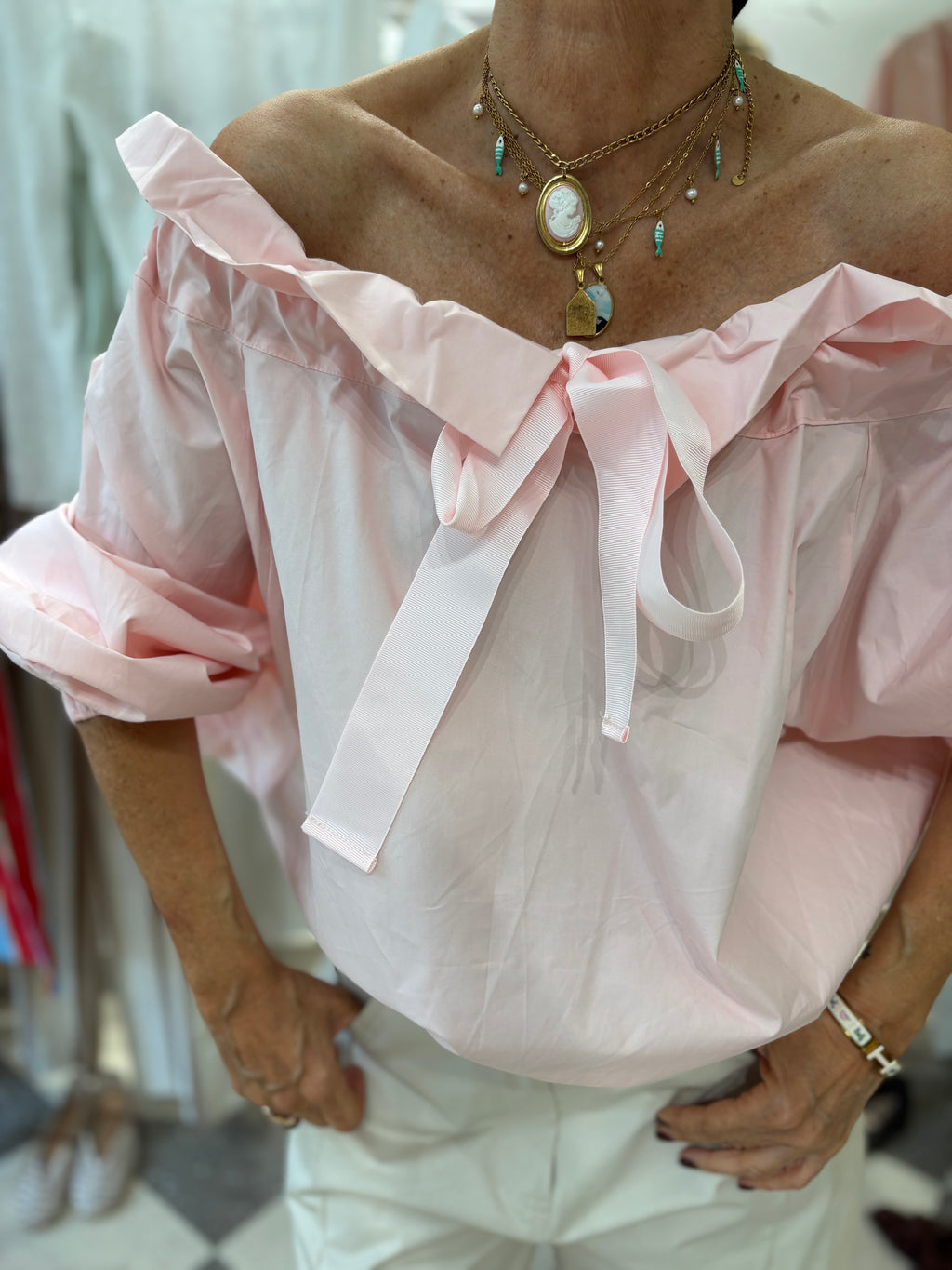 Blusa volant rosa cipria