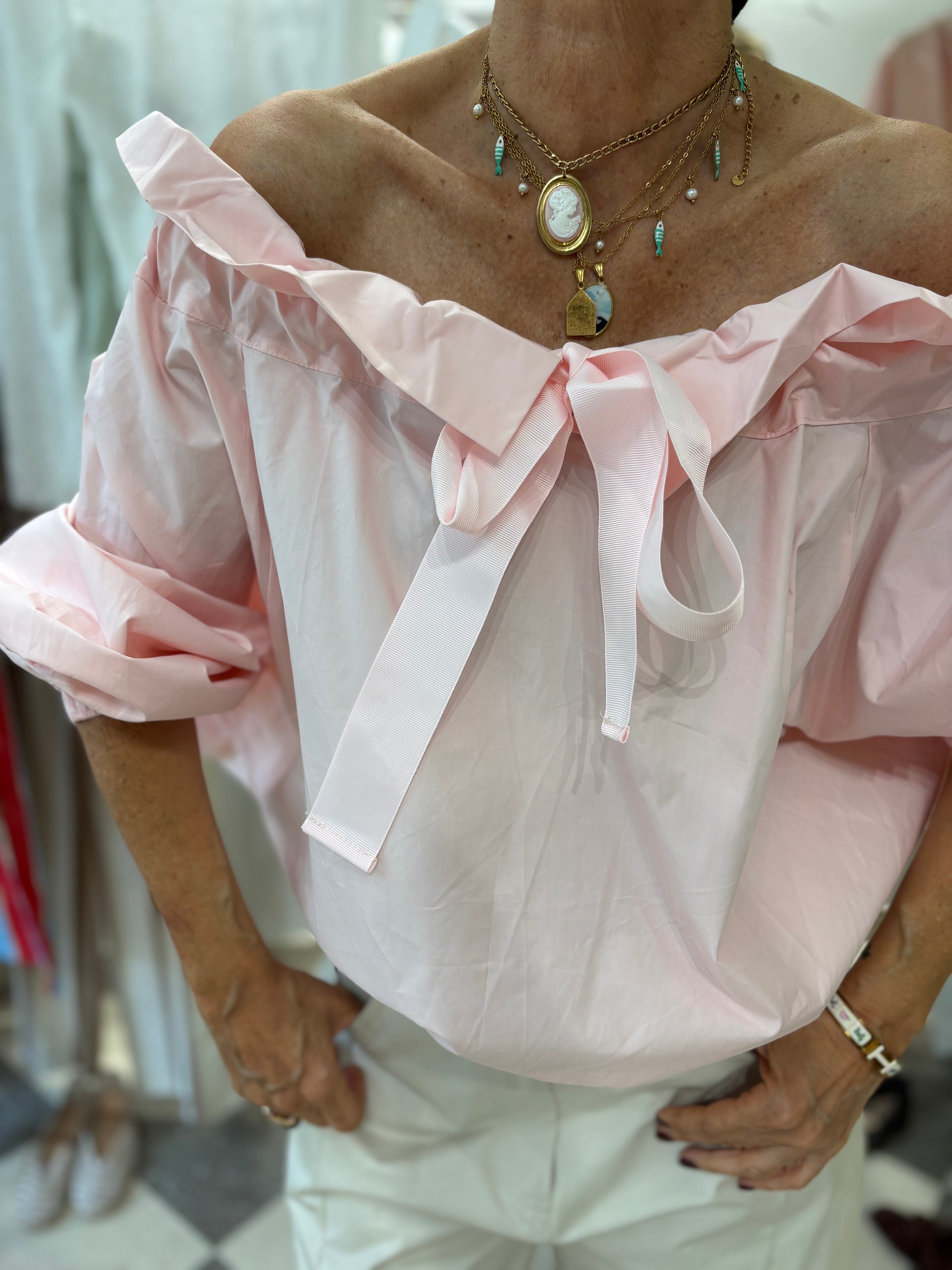 Blusa volant rosa cipria