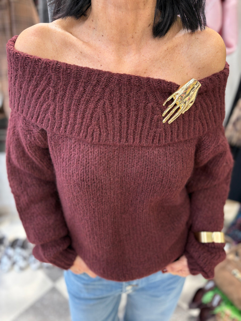 Motel maglione spalle scese