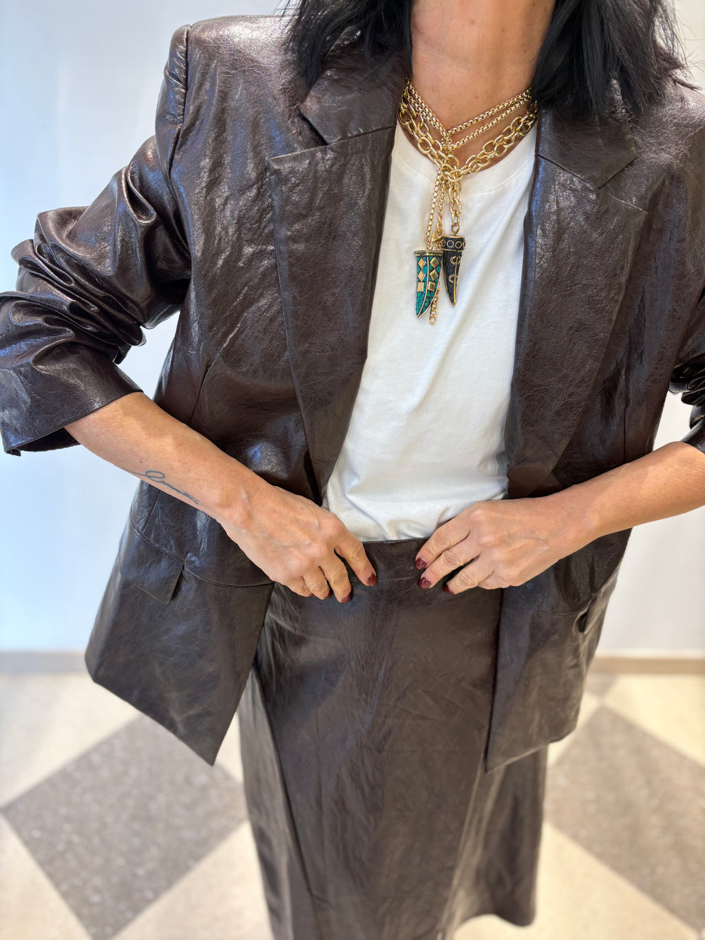 Blazer effetto pelle cioccolato