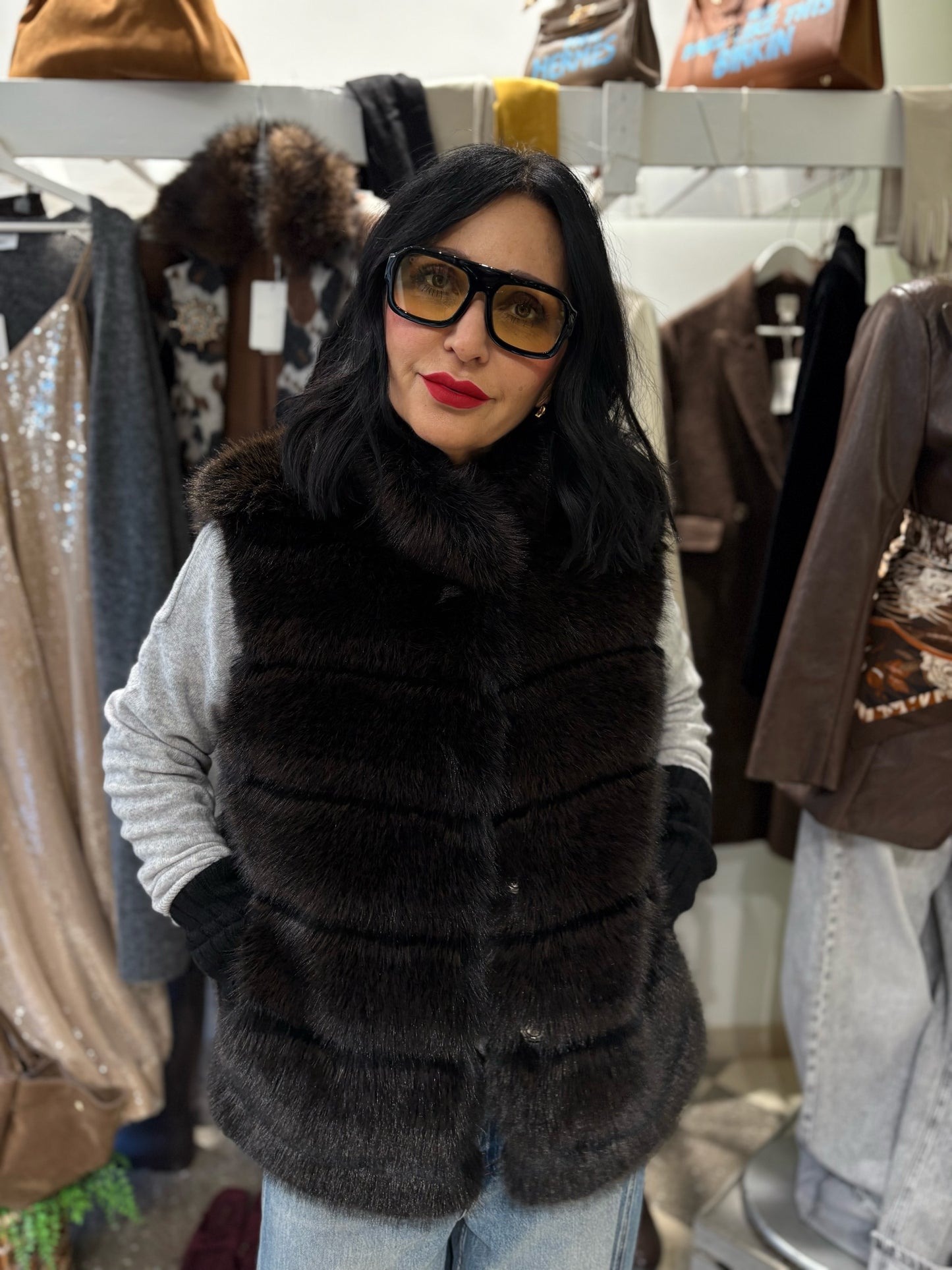 Gilet in ecopelliccia moro