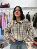 Bomber Check Beige Zip Front