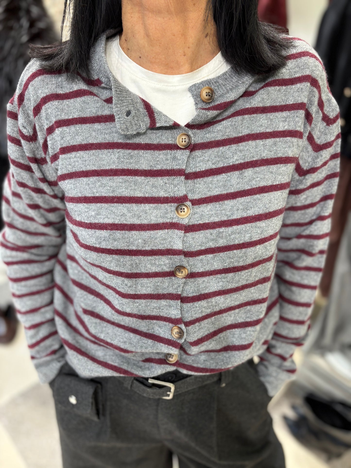 Cardigan in misto cashmere thin stripes