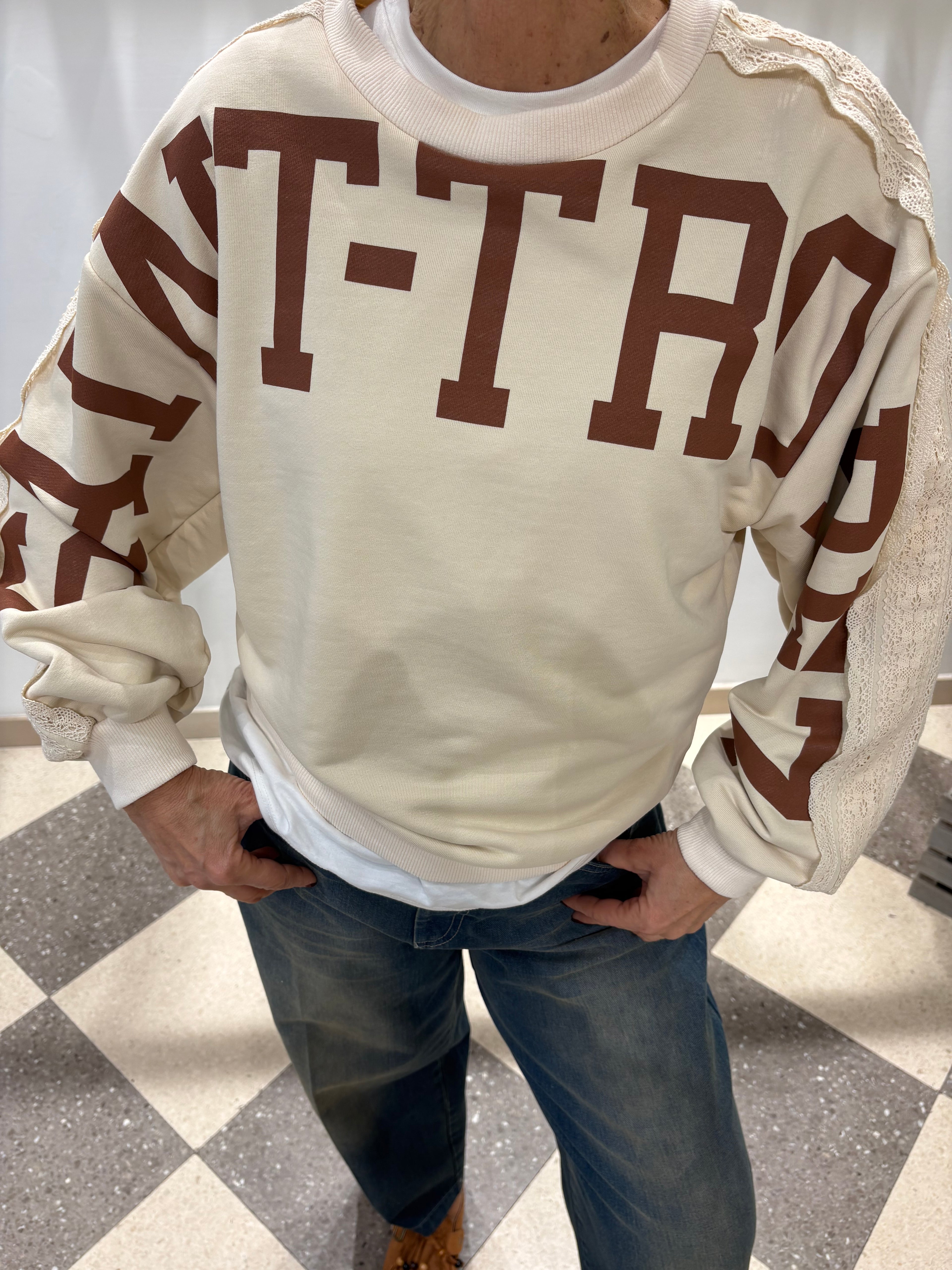 Motel felpa Saint Tropez con dettagli pizzo su spalle e maniche