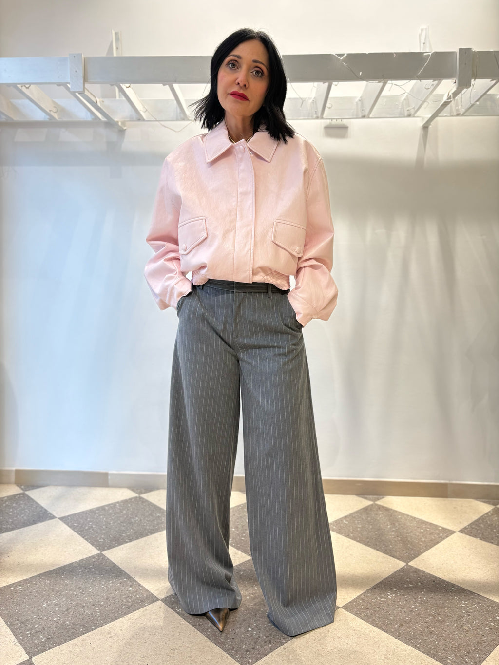 Pantalone palazzo gessato gamba over