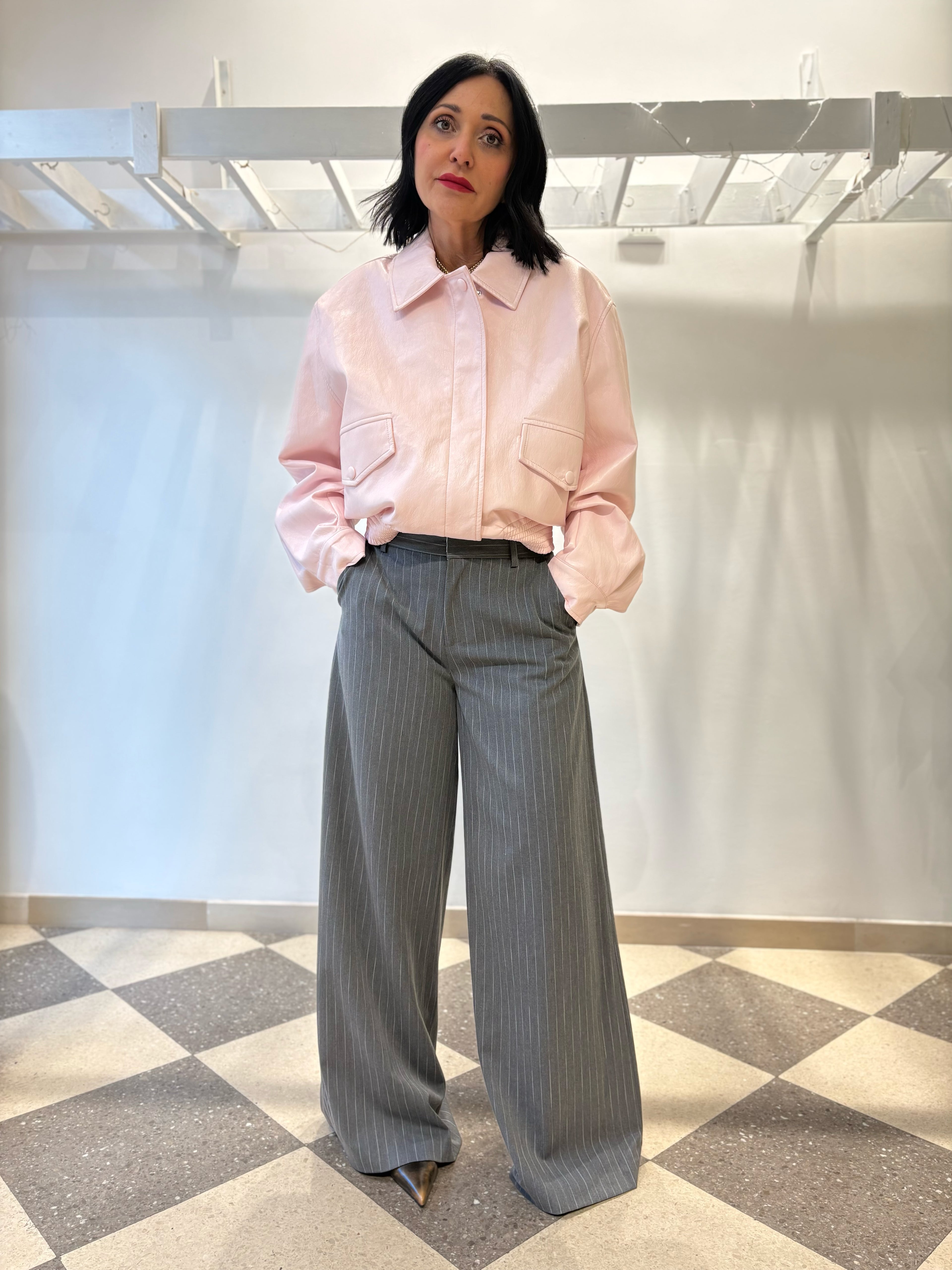 Pantalone palazzo gessato gamba over