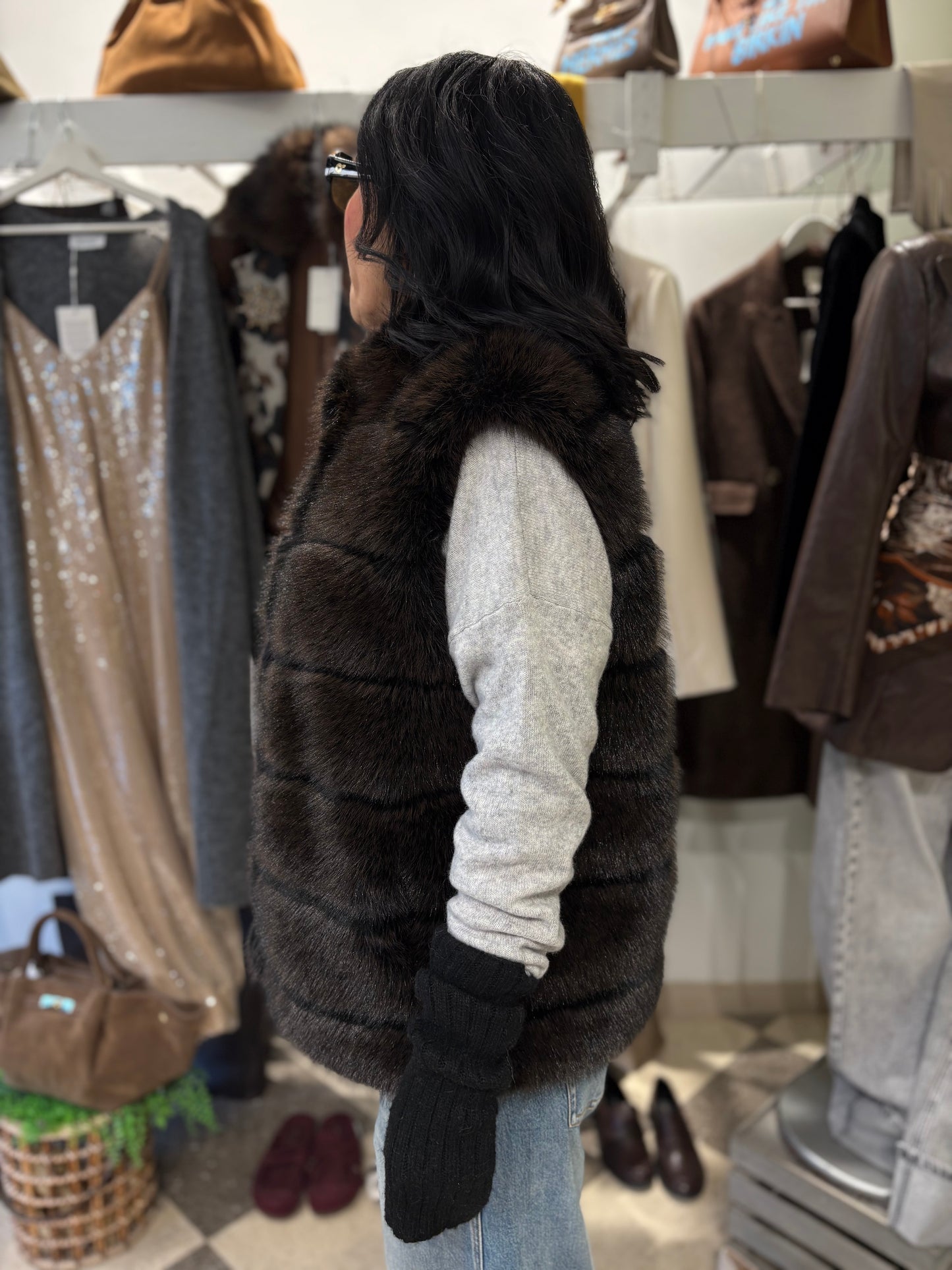 Gilet in ecopelliccia moro