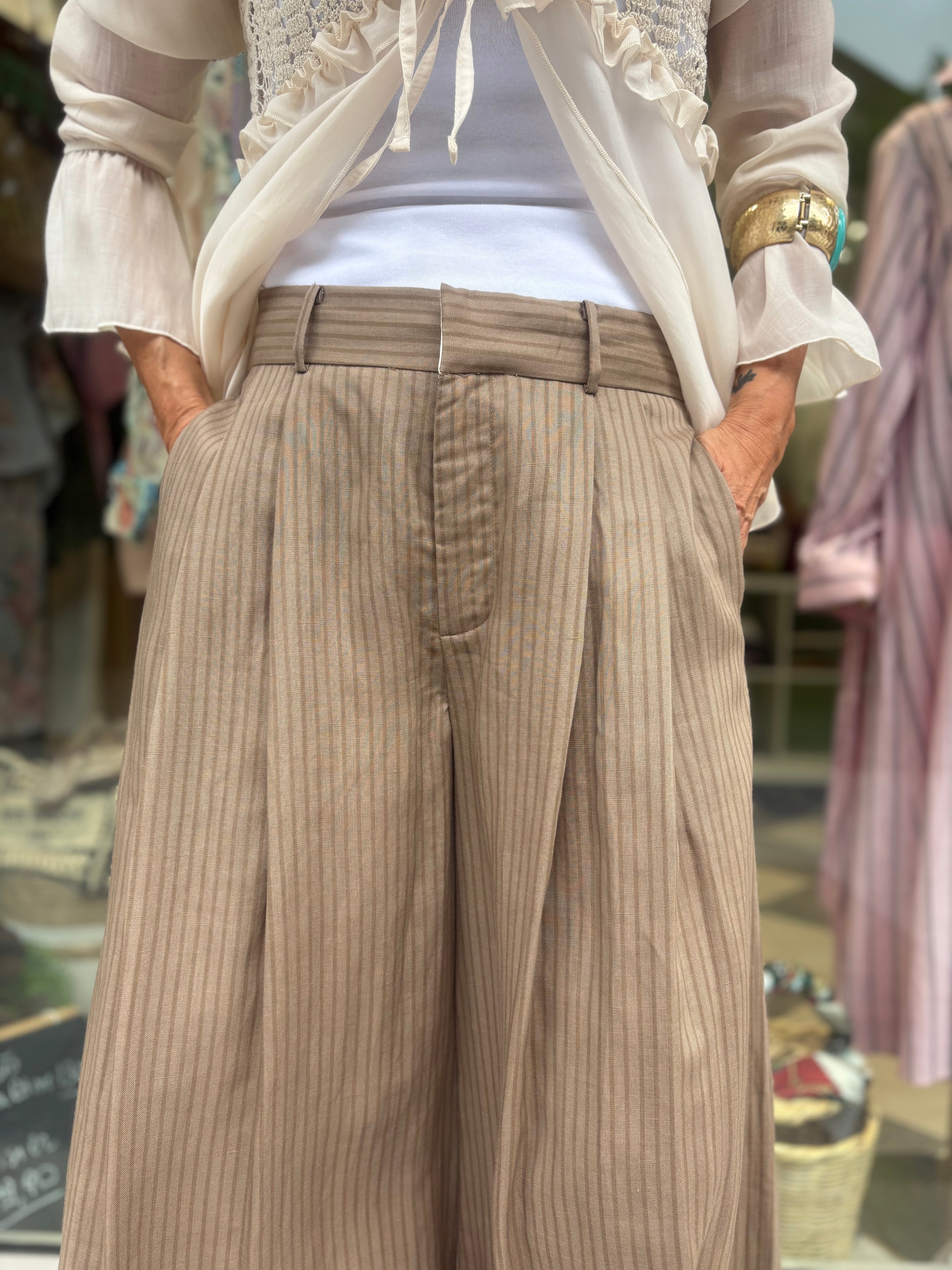Pantalone palazzo gessato - Tortora
